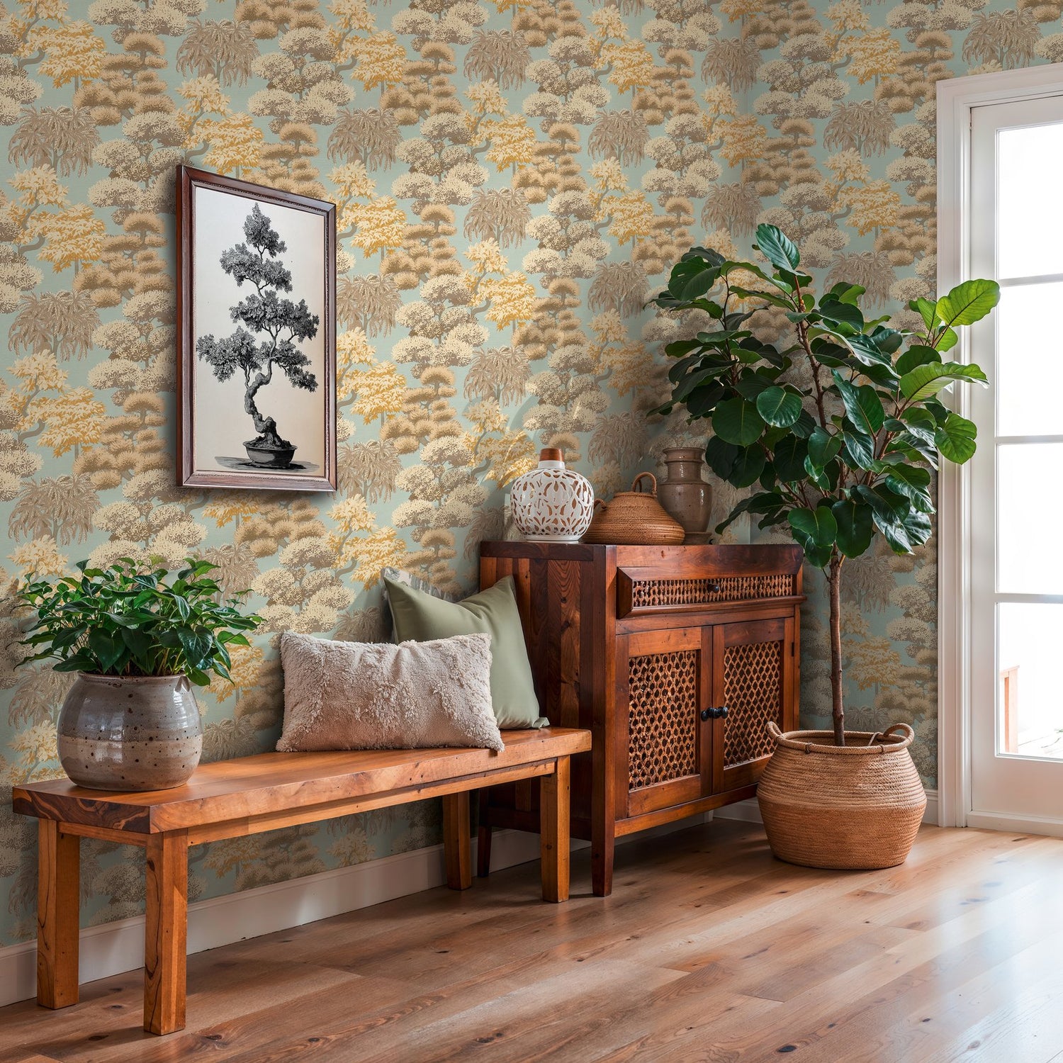 Tree Leaf Wallpaper in Beige color - pattern number HV41080 - by Galerie in the Havana 2 collection