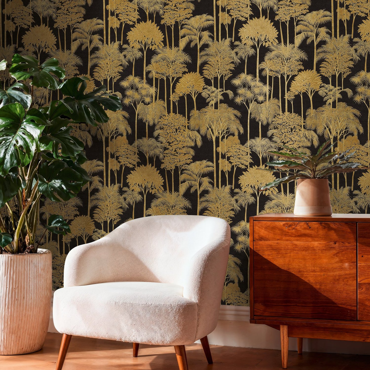 Tree Leaf Wallpaper in Gold color - pattern number HV41083 - by Galerie in the Havana 2 collection
