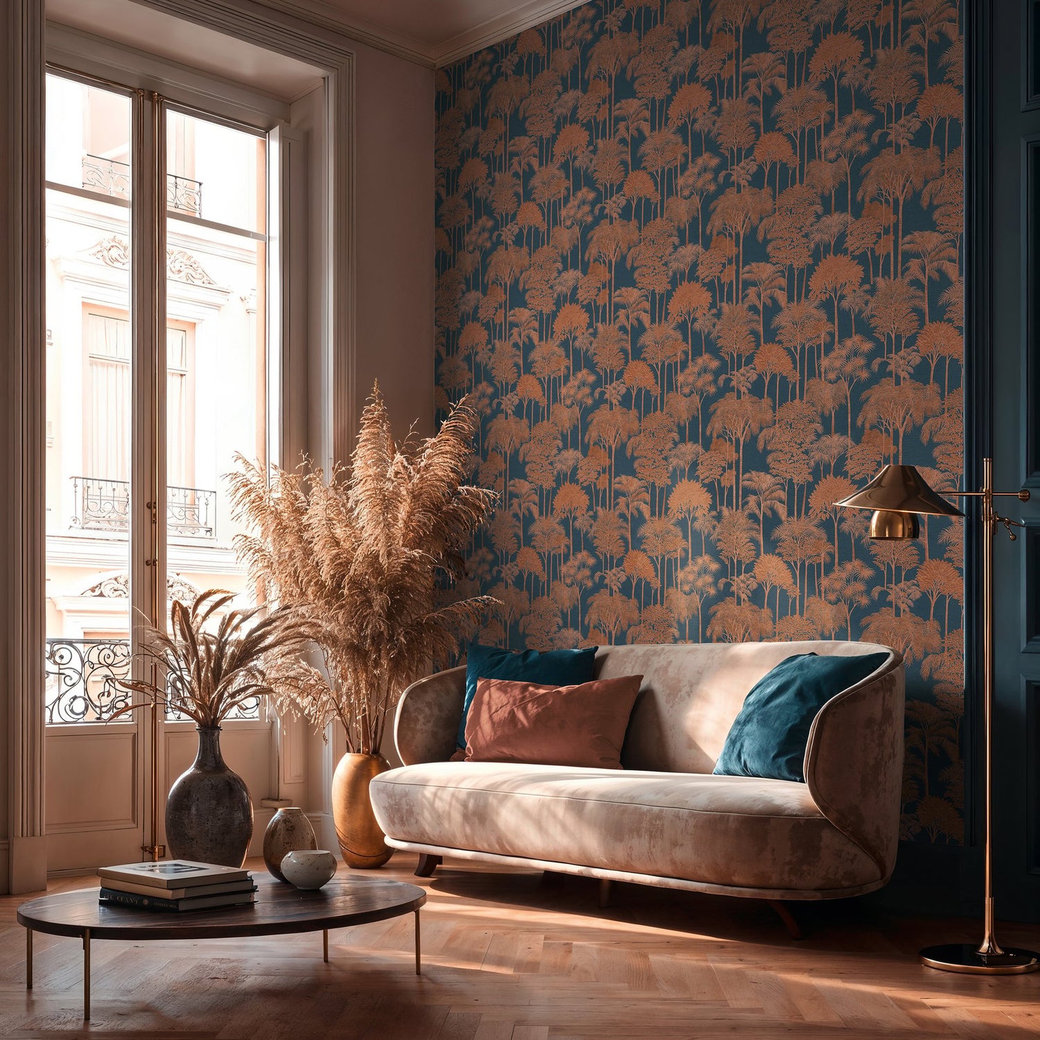 Tree Leaf Wallpaper in Blue color - pattern number HV41084 - by Galerie in the Havana 2 collection