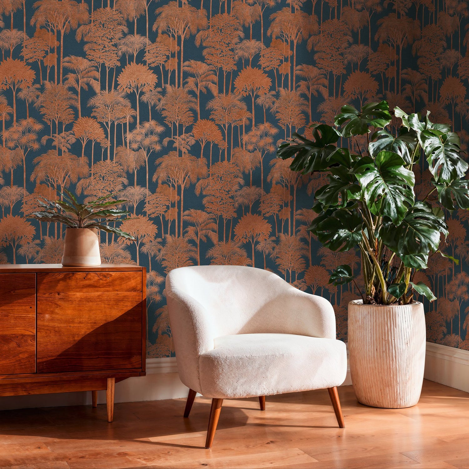 Tree Leaf Wallpaper in Blue color - pattern number HV41084 - by Galerie in the Havana 2 collection