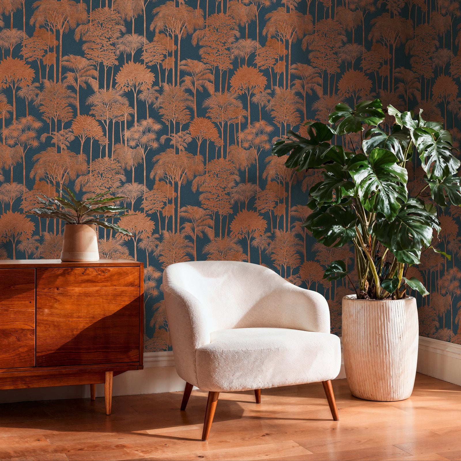 Tree Leaf Wallpaper in Blue color - pattern number HV41084 - by Galerie in the Havana 2 collection