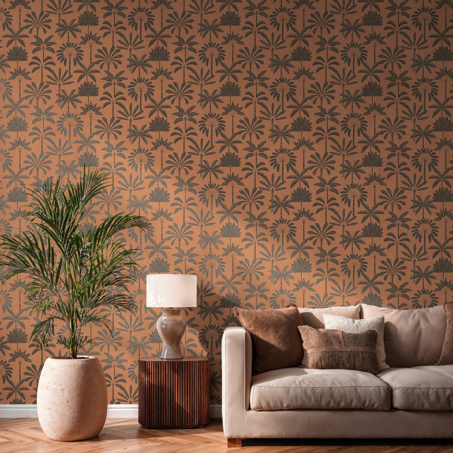 Tree Leaf Wallpaper in Orange color - pattern number HV41088 - by Galerie in the Havana 2 collection