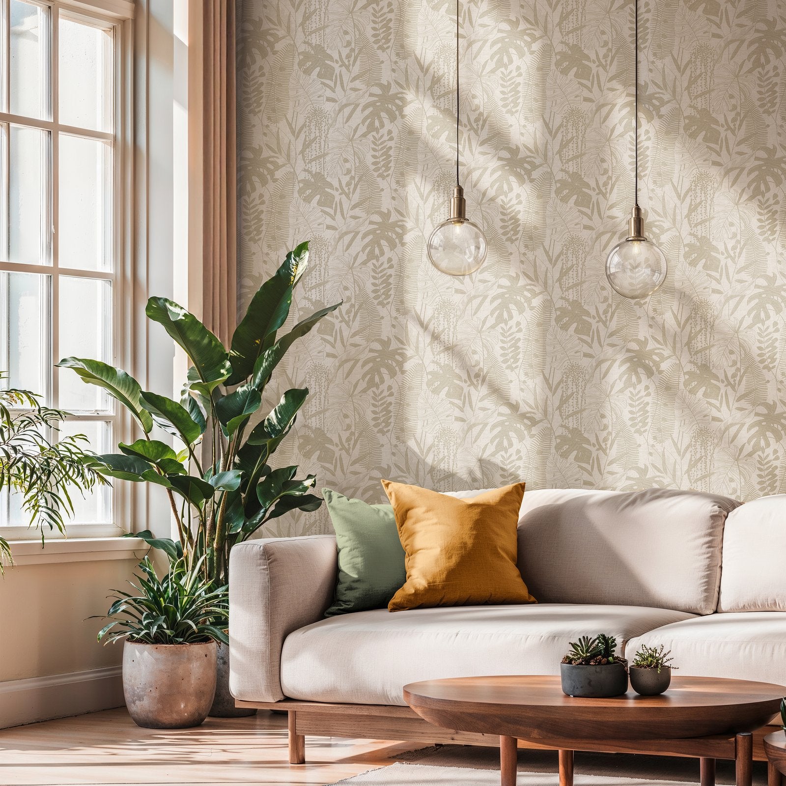 Tree Leaf Wallpaper in Beige color - pattern number HV41090 - by Galerie in the Havana 2 collection