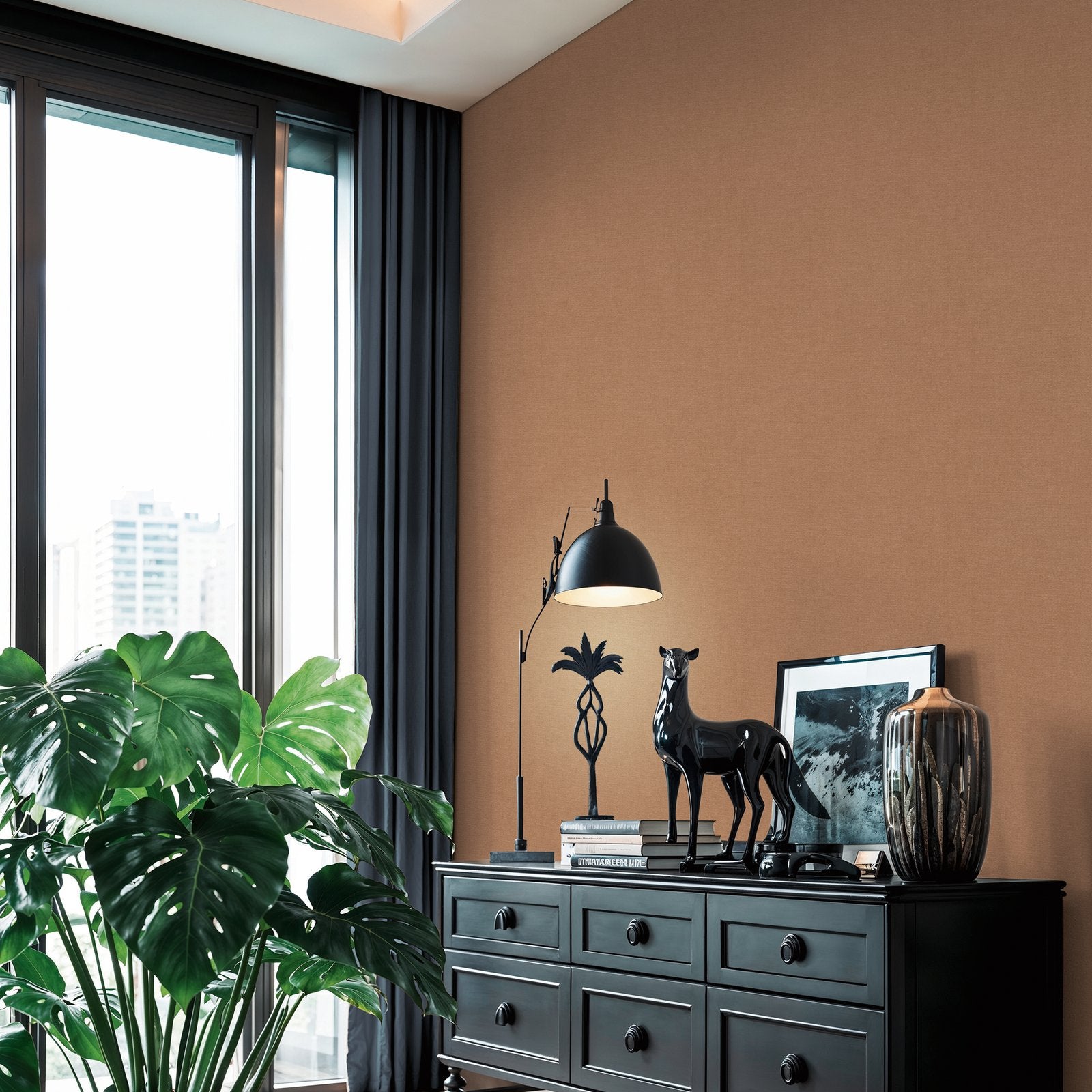 Plain Texture Wallpaper in Orange color - pattern number HV41100 - by Galerie in the Havana 2 collection