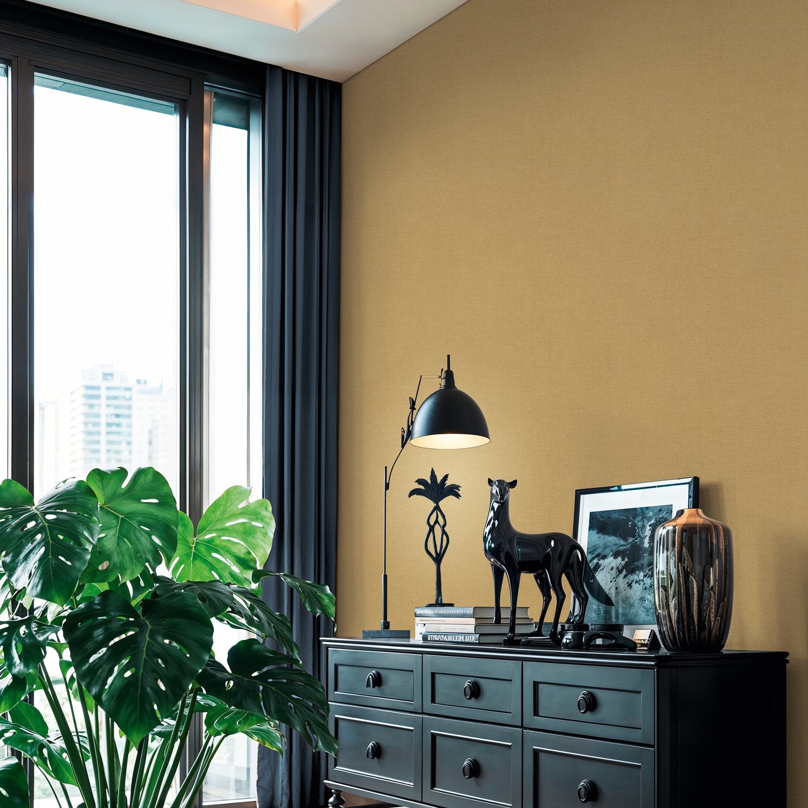 Plain Texture Wallpaper in Yellow color - pattern number HV41104 - by Galerie in the Havana 2 collection