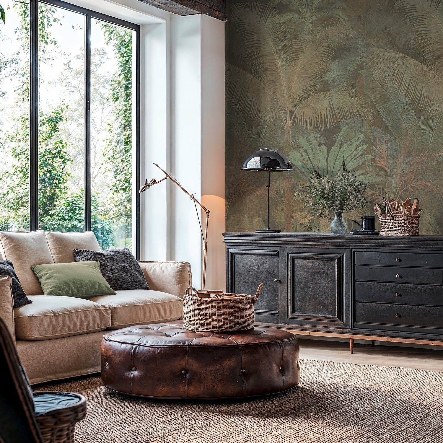 Tree Leaf 3 Panel Mural in Green color - pattern number HV41108M - by Galerie in the Havana 2 collection