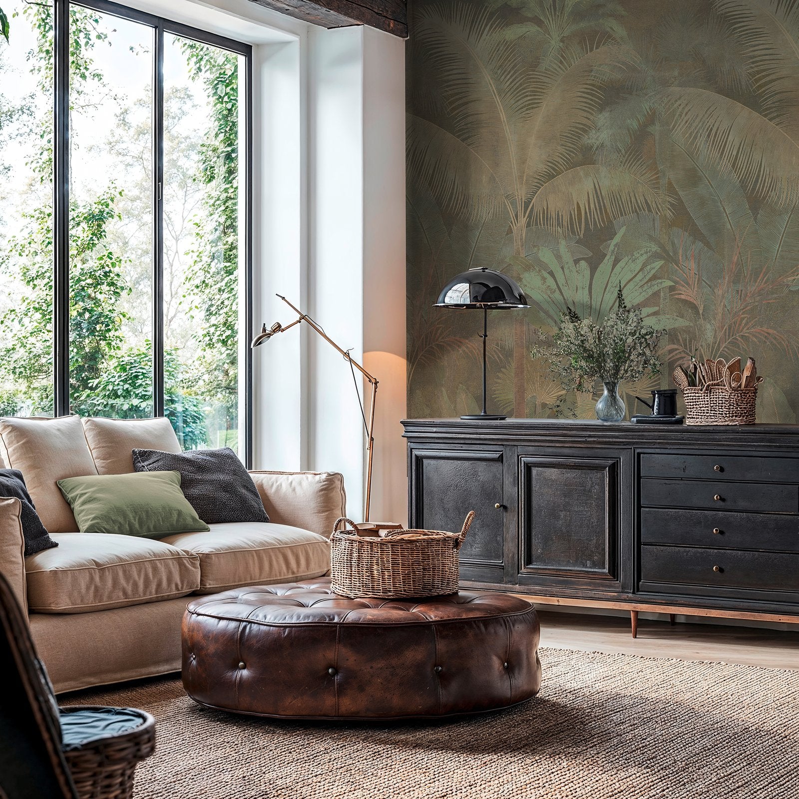 Tree Leaf 3 Panel Mural in Green color - pattern number HV41108M - by Galerie in the Havana 2 collection