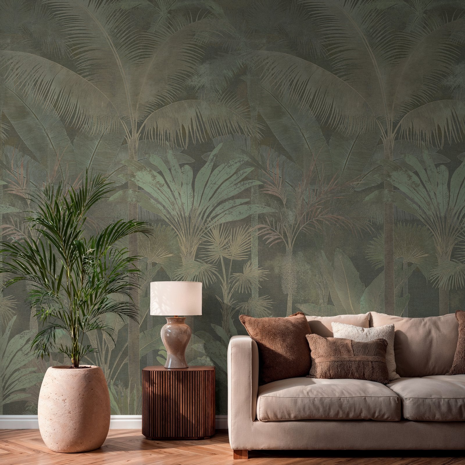 Tree Leaf 3 Panel Mural in Green color - pattern number HV41108M - by Galerie in the Havana 2 collection