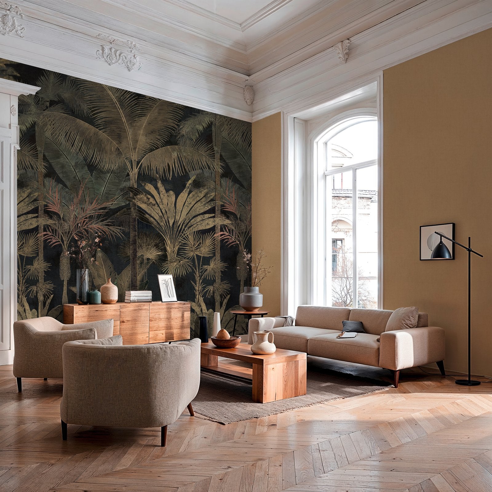 Tree Leaf 3 Panel Mural in Green color - pattern number HV41109M - by Galerie in the Havana 2 collection