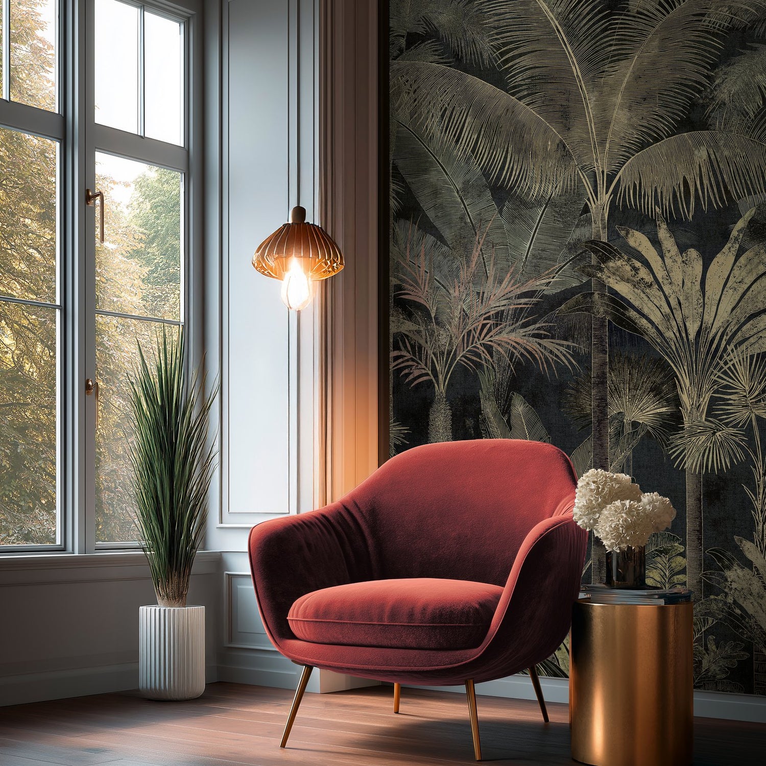 Tree Leaf 3 Panel Mural in Green color - pattern number HV41109M - by Galerie in the Havana 2 collection