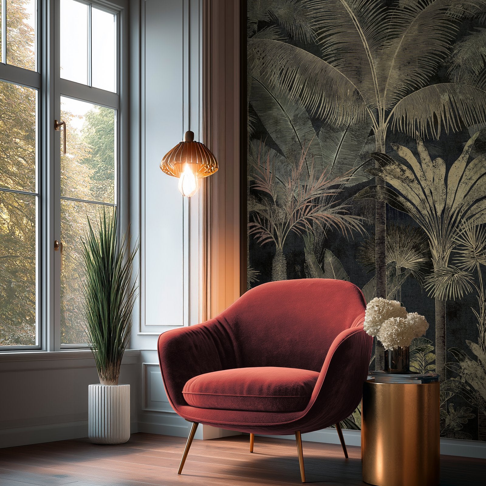 Tree Leaf 3 Panel Mural in Green color - pattern number HV41109M - by Galerie in the Havana 2 collection