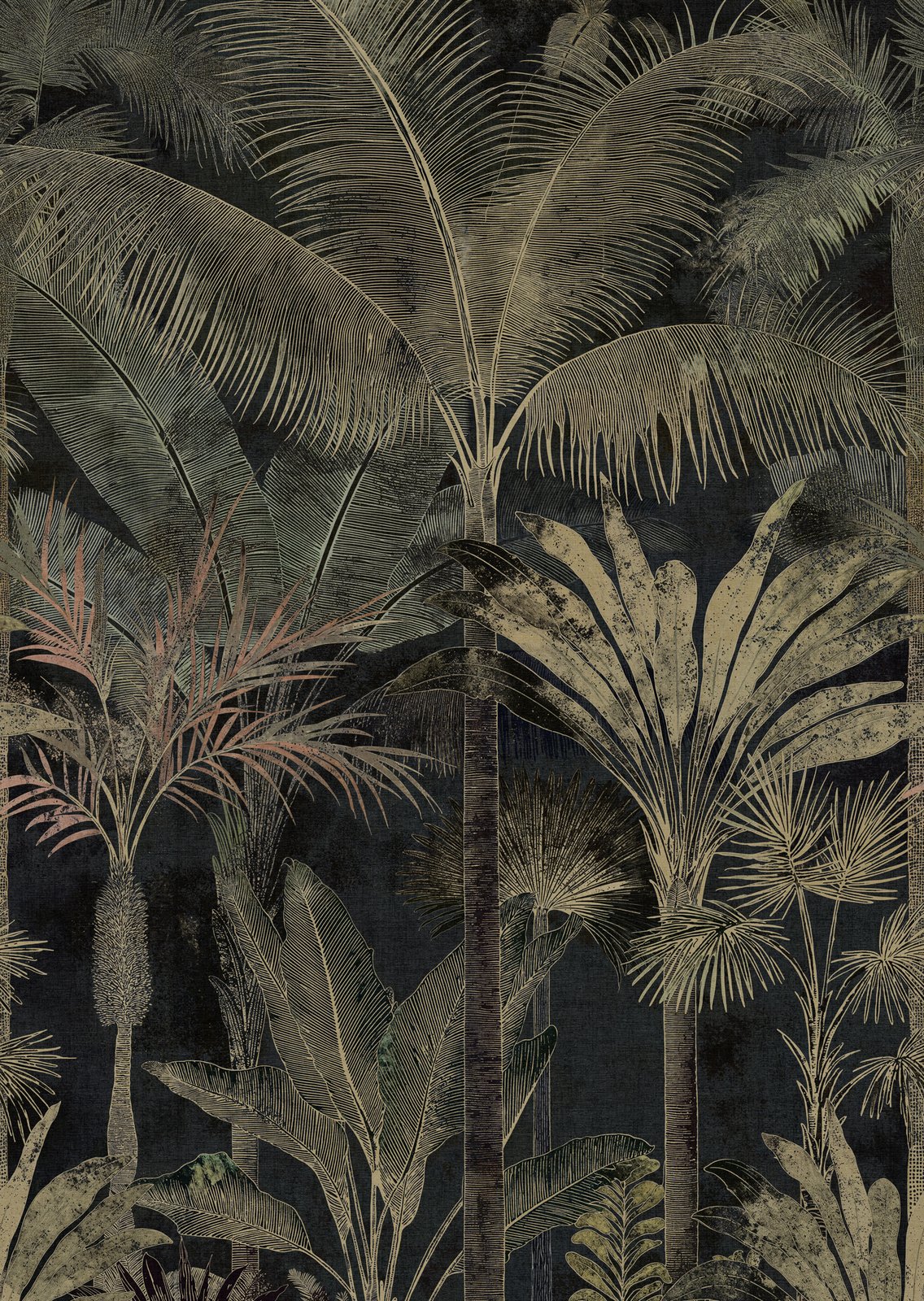 Tree Leaf 3 Panel Mural in Green color - pattern number HV41109M - by Galerie in the Havana 2 collection