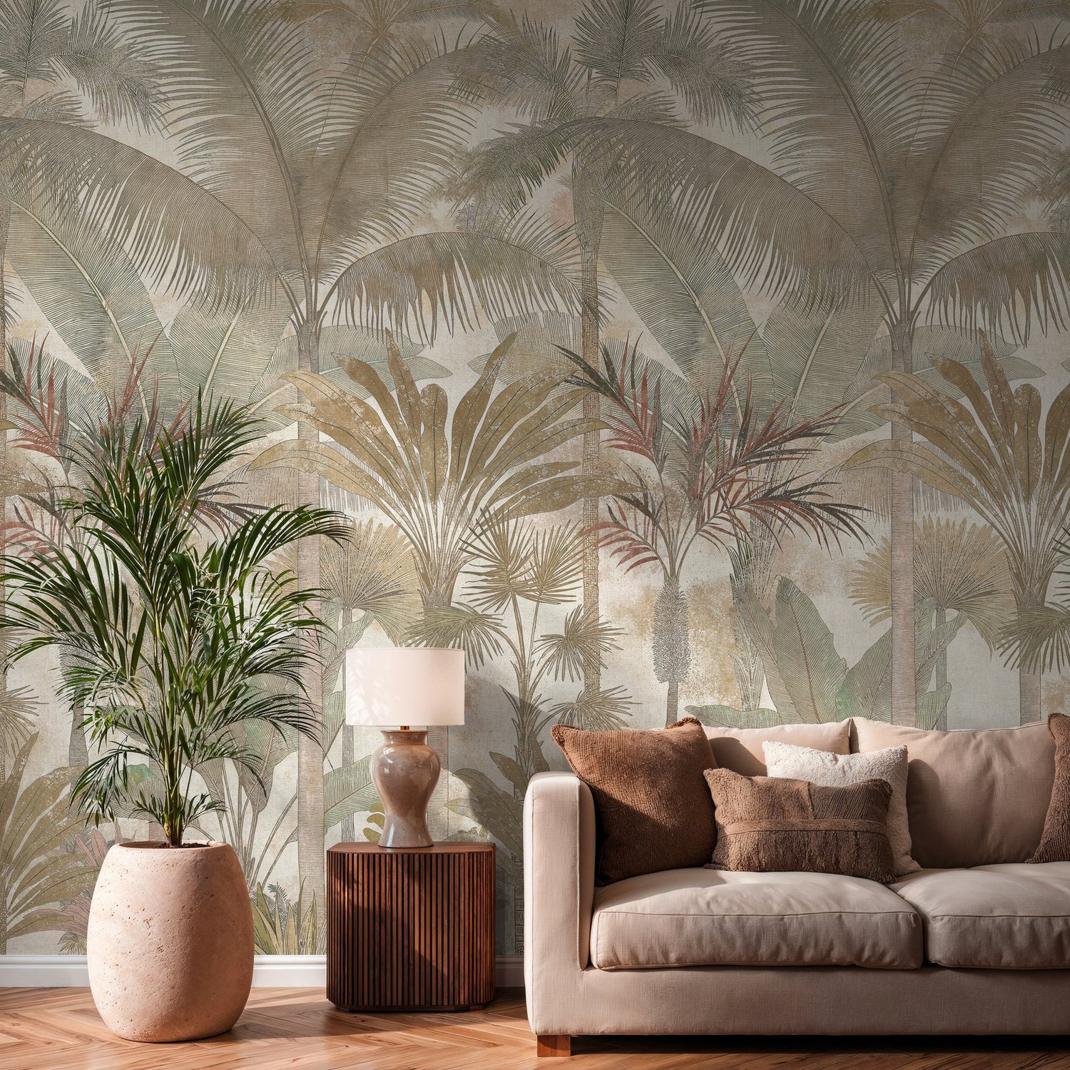 Tree Leaf 3 Panel Mural in Green color - pattern number HV41110M - by Galerie in the Havana 2 collection