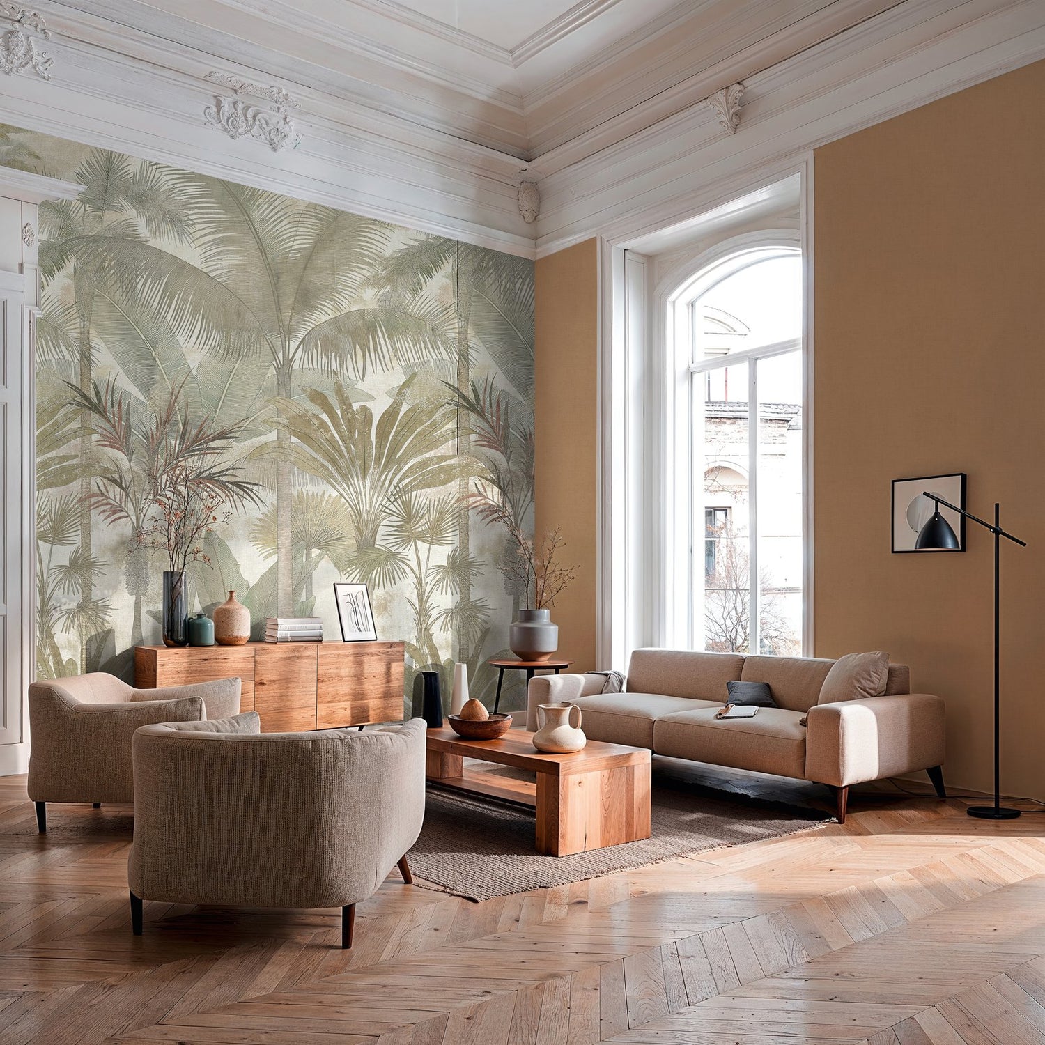 Tree Leaf 3 Panel Mural in Green color - pattern number HV41110M - by Galerie in the Havana 2 collection