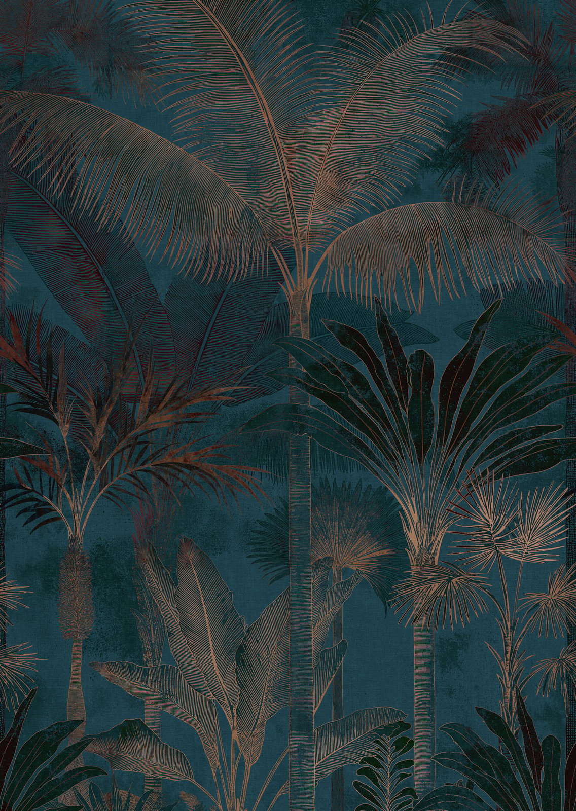 Tree Leaf 3 Panel Mural in Blue color - pattern number HV41111M - by Galerie in the Havana 2 collection
