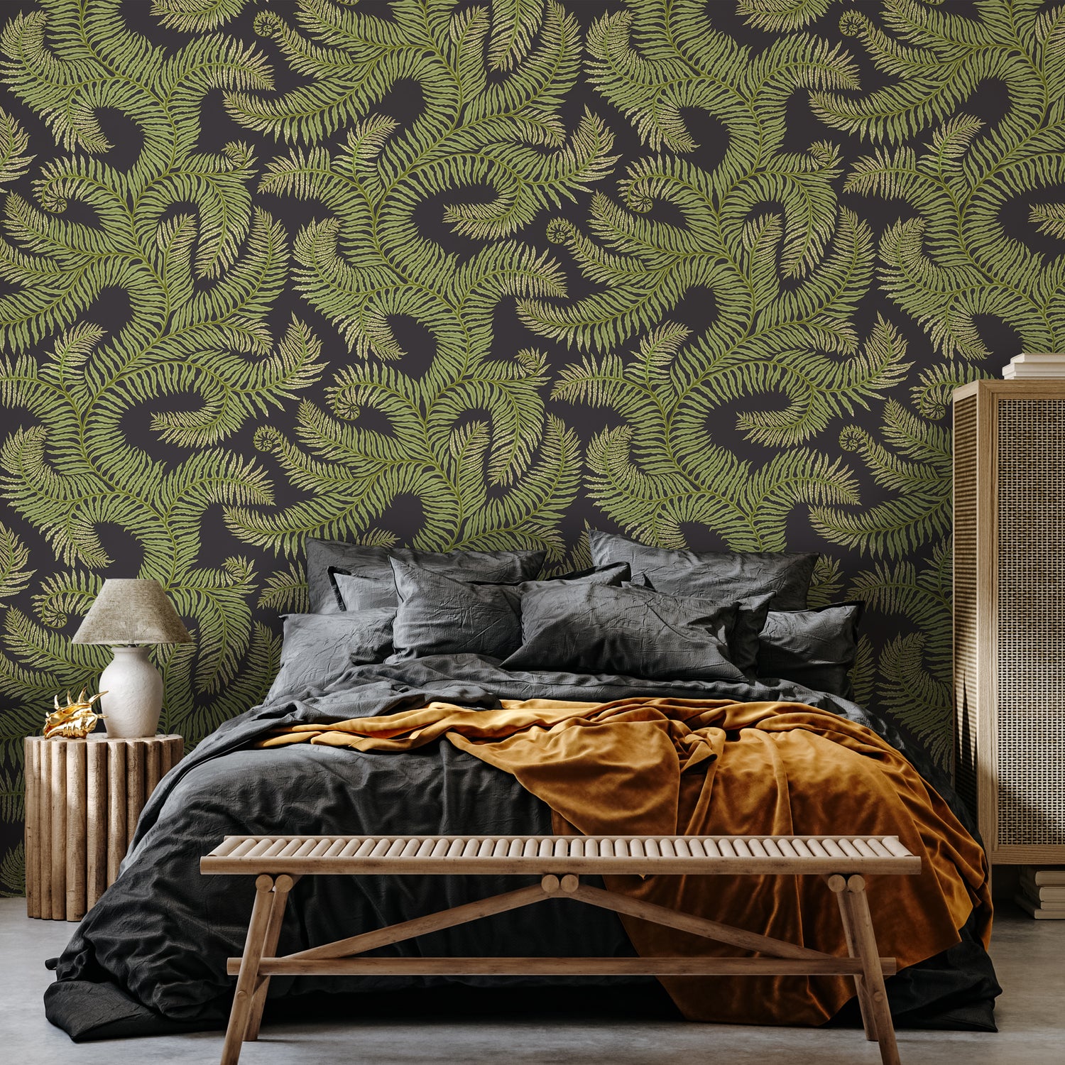 Bombes Fernery Wallpaper in dark grey &amp; green color - pattern number JMW1001.01.0 - by Kravet in the Josephine Munsey Portfolio I collection