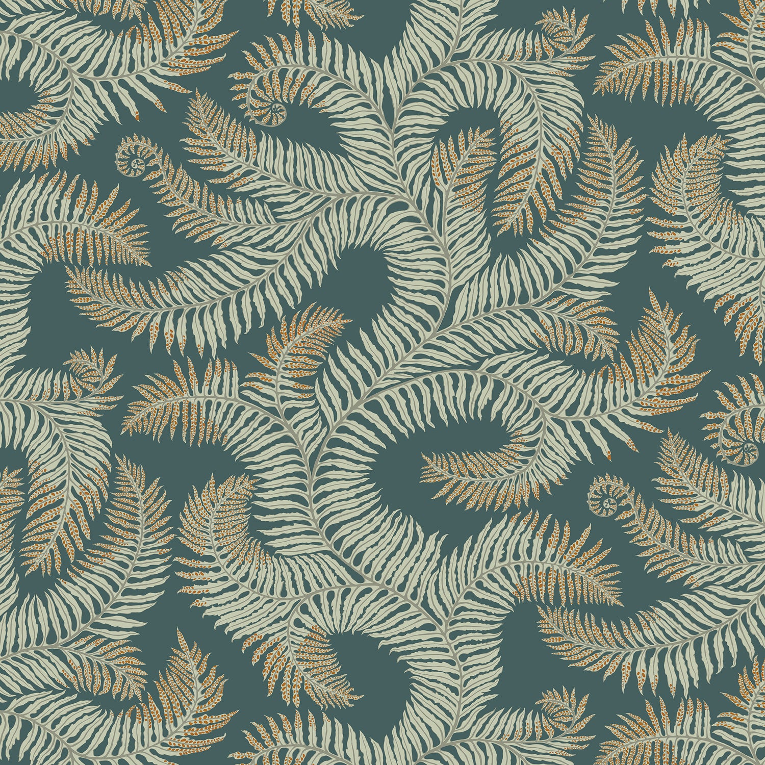 Bombes Fernery Wallpaper in teal &amp; orange highlights color - pattern number JMW1001.31.0 - by Kravet in the Josephine Munsey Portfolio I collection