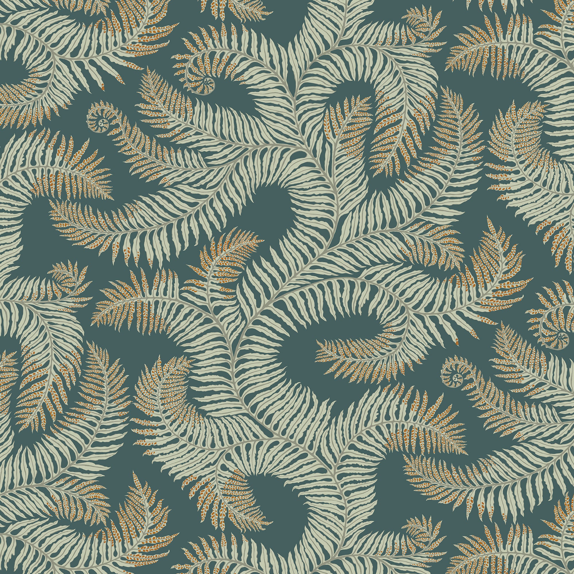 Bombes Fernery Wallpaper in teal &amp; orange highlights color - pattern number JMW1001.31.0 - by Kravet in the Josephine Munsey Portfolio I collection