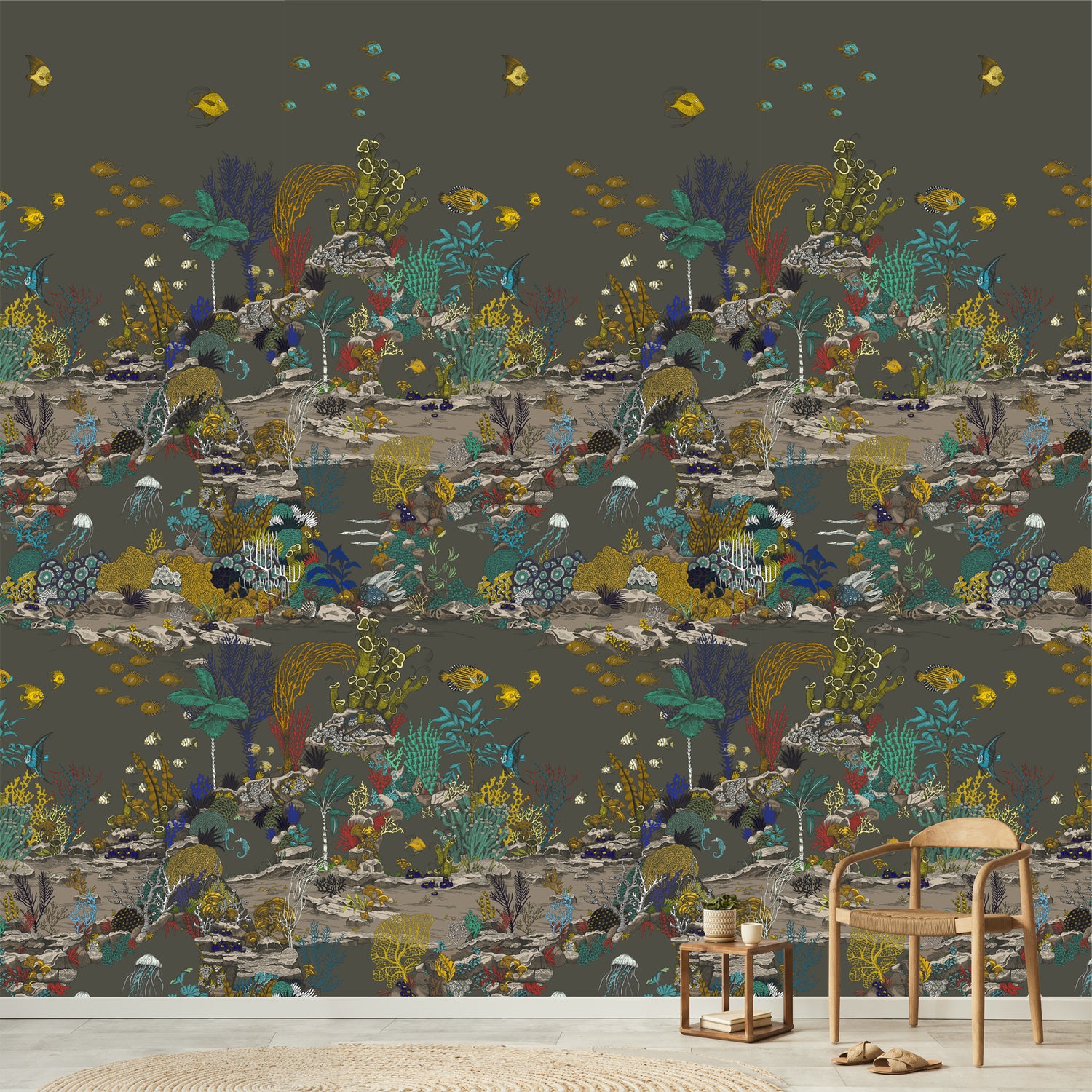 Underwater Jungle Mural in blue color - pattern number JMW1003.02.0 - by Kravet in the Josephine Munsey Portfolio I collection