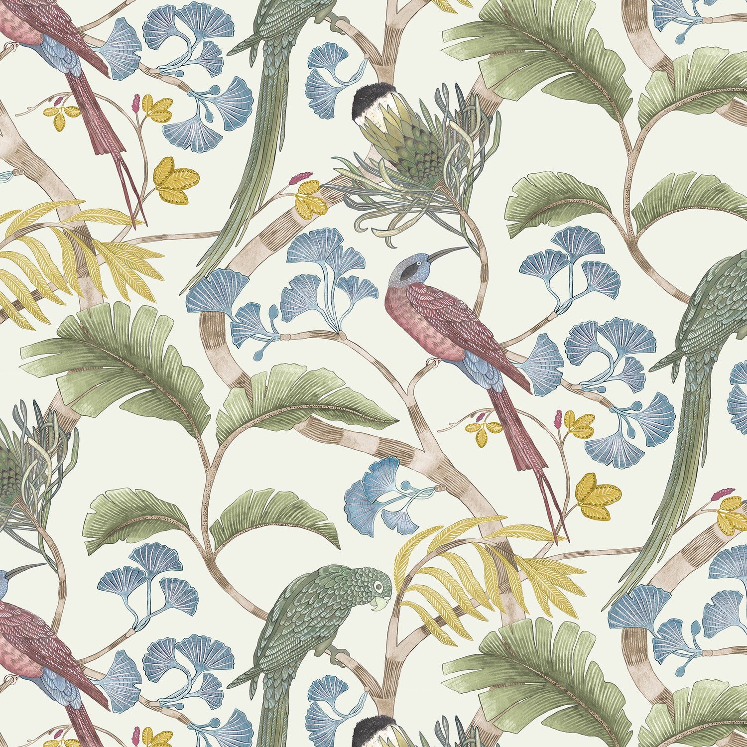 Living Branches Wallpaper in ivory, soft olive &amp; yellow color - pattern number JMW1006.01.0 - by Kravet in the Josephine Munsey Portfolio I collection