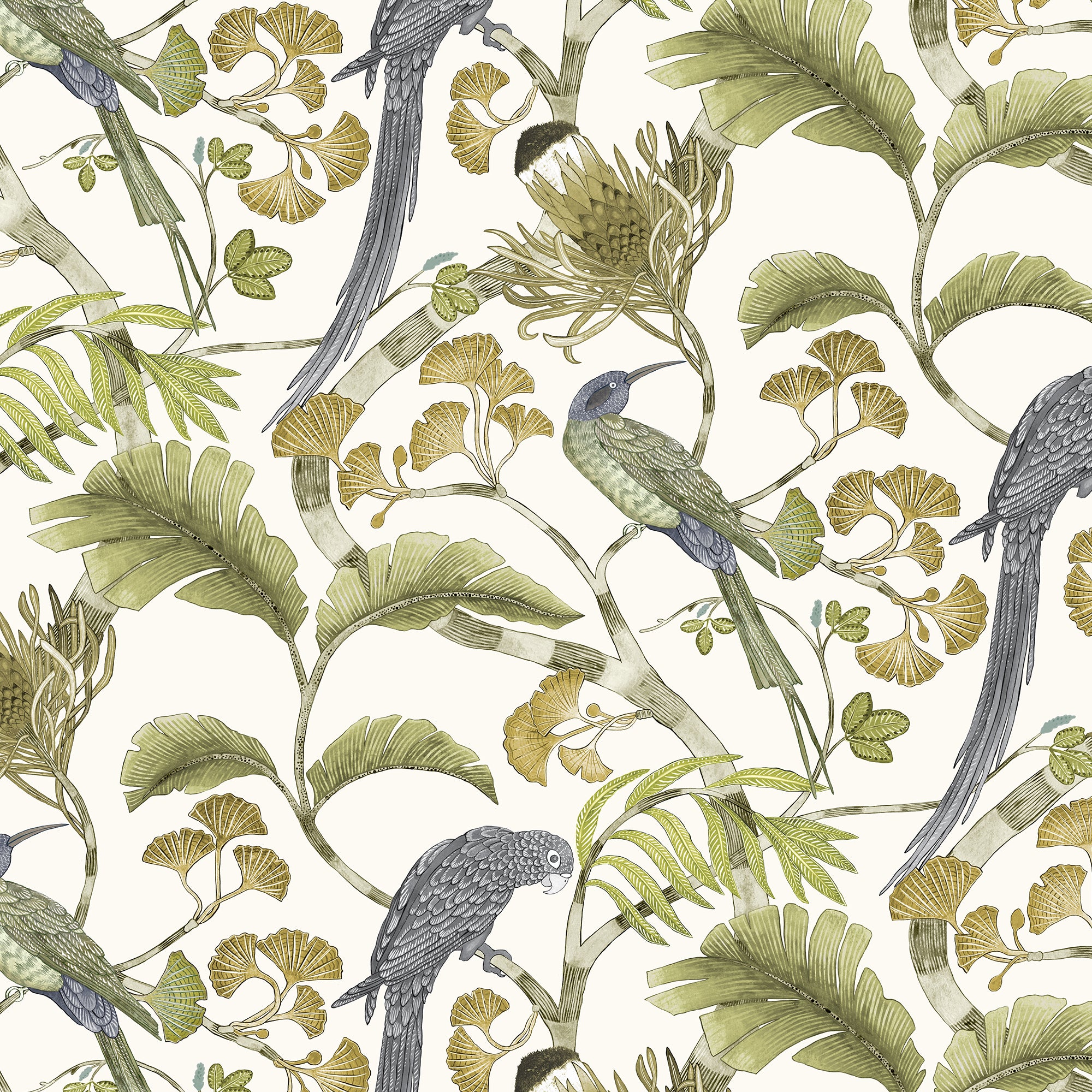 Living Branches Wallpaper in hilles white and green color - pattern number JMW1006.31.0 - by Kravet in the Josephine Munsey Maitland collection
