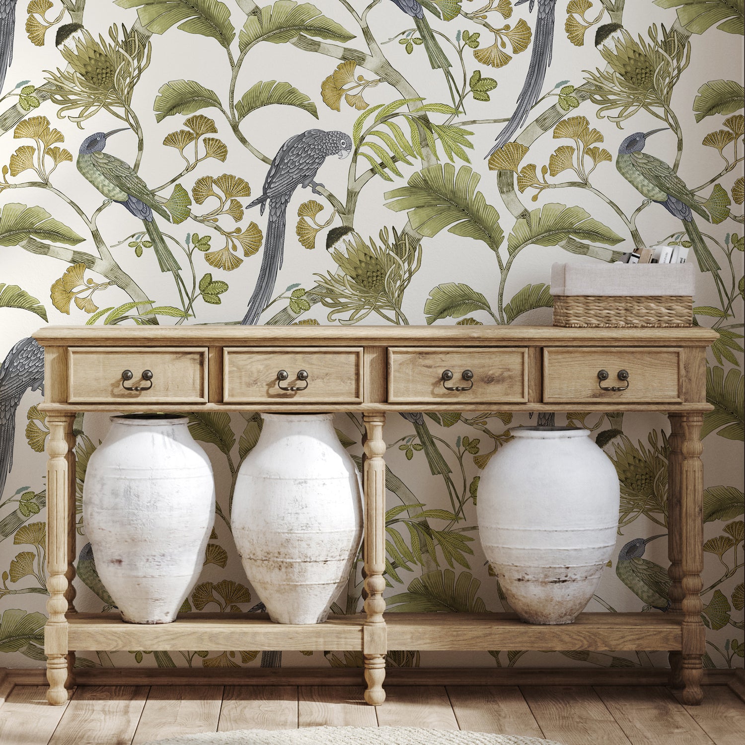 Living Branches Wallpaper in hilles white and green color - pattern number JMW1006.31.0 - by Kravet in the Josephine Munsey Maitland collection