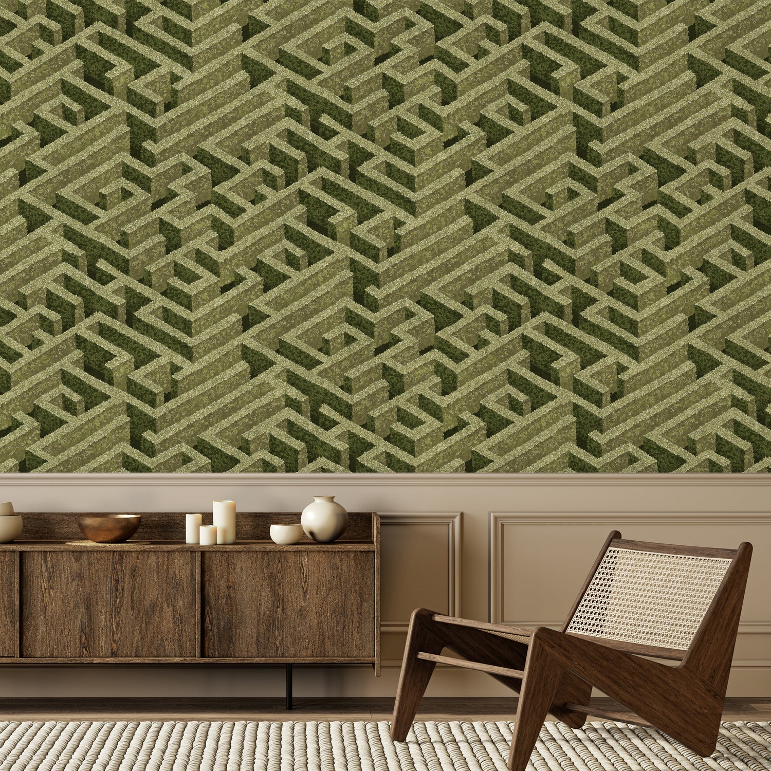 Labyrinth Wallpaper in olive color - pattern number JMW1007.01.0 - by Kravet in the Josephine Munsey Portfolio I collection
