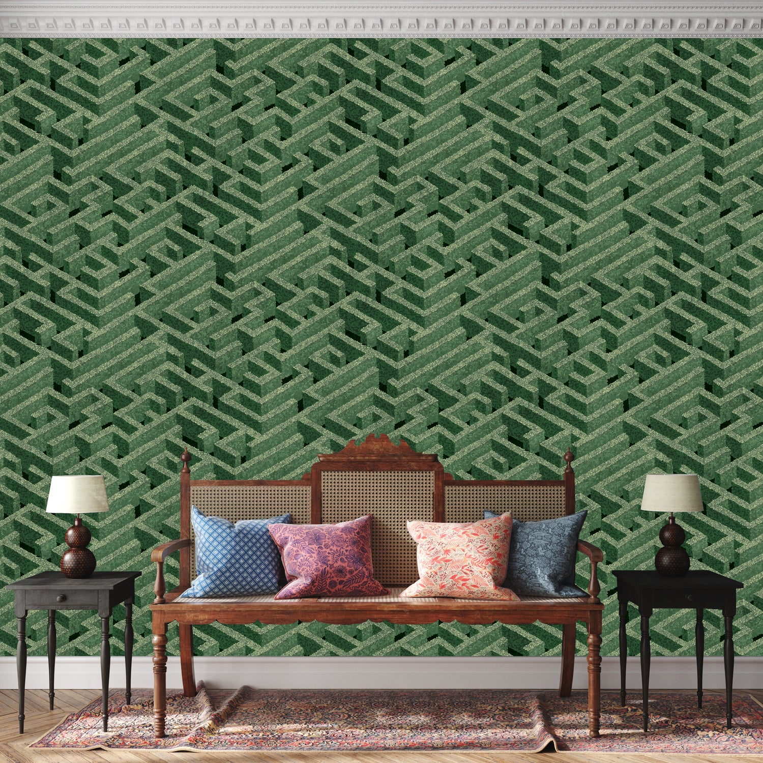 Labyrinth Wallpaper in green color - pattern number JMW1007.11.0 - by Kravet in the Josephine Munsey Portfolio I collection