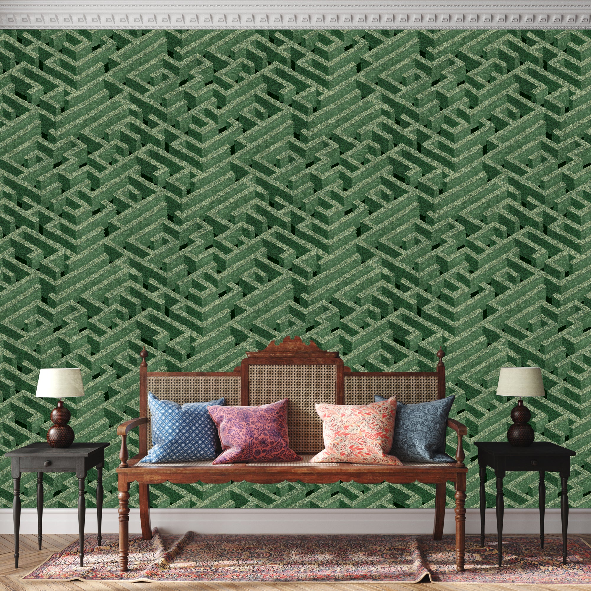 Labyrinth Wallpaper in green color - pattern number JMW1007.11.0 - by Kravet in the Josephine Munsey Portfolio I collection