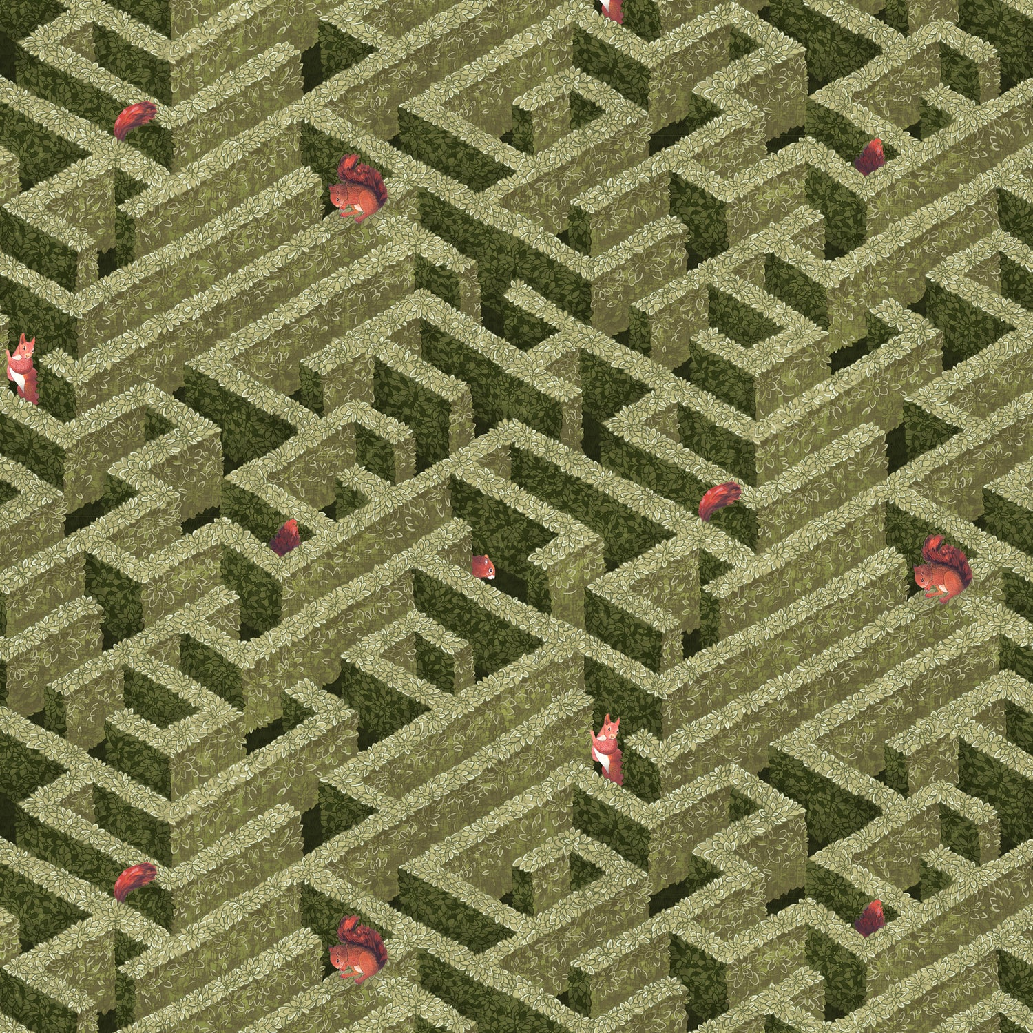 Labyrinth With Squirrels Wallpaper in olive color - pattern number JMW1008.01.0 - by Kravet in the Josephine Munsey Portfolio I collection