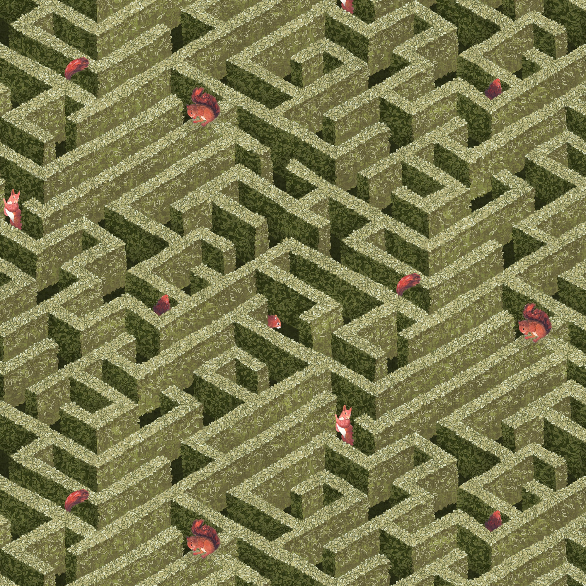 Labyrinth With Squirrels Wallpaper in olive color - pattern number JMW1008.01.0 - by Kravet in the Josephine Munsey Portfolio I collection