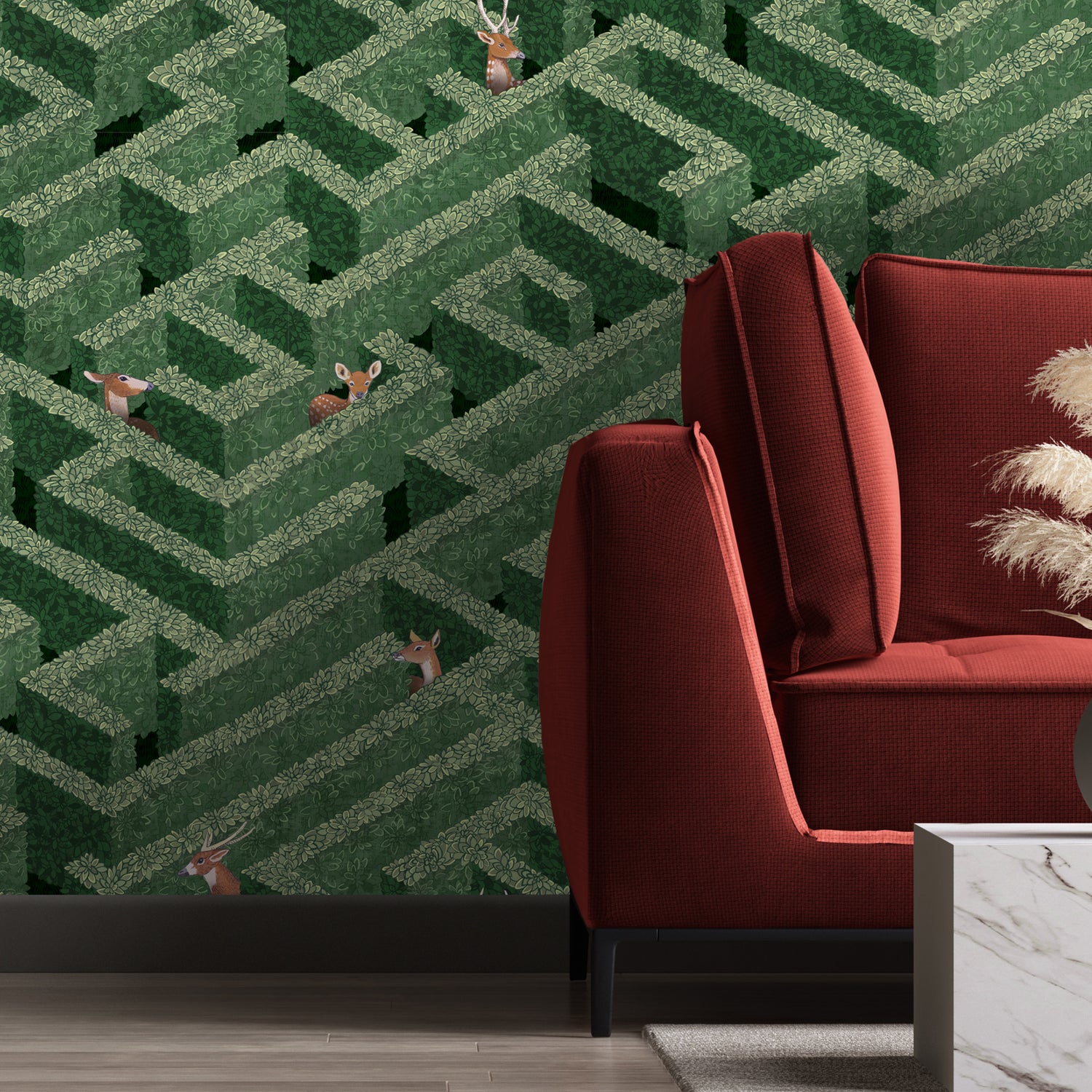 Labyrinth With Deer Wallpaper in green color - pattern number JMW1009.01.0 - by Kravet in the Josephine Munsey Portfolio I collection
