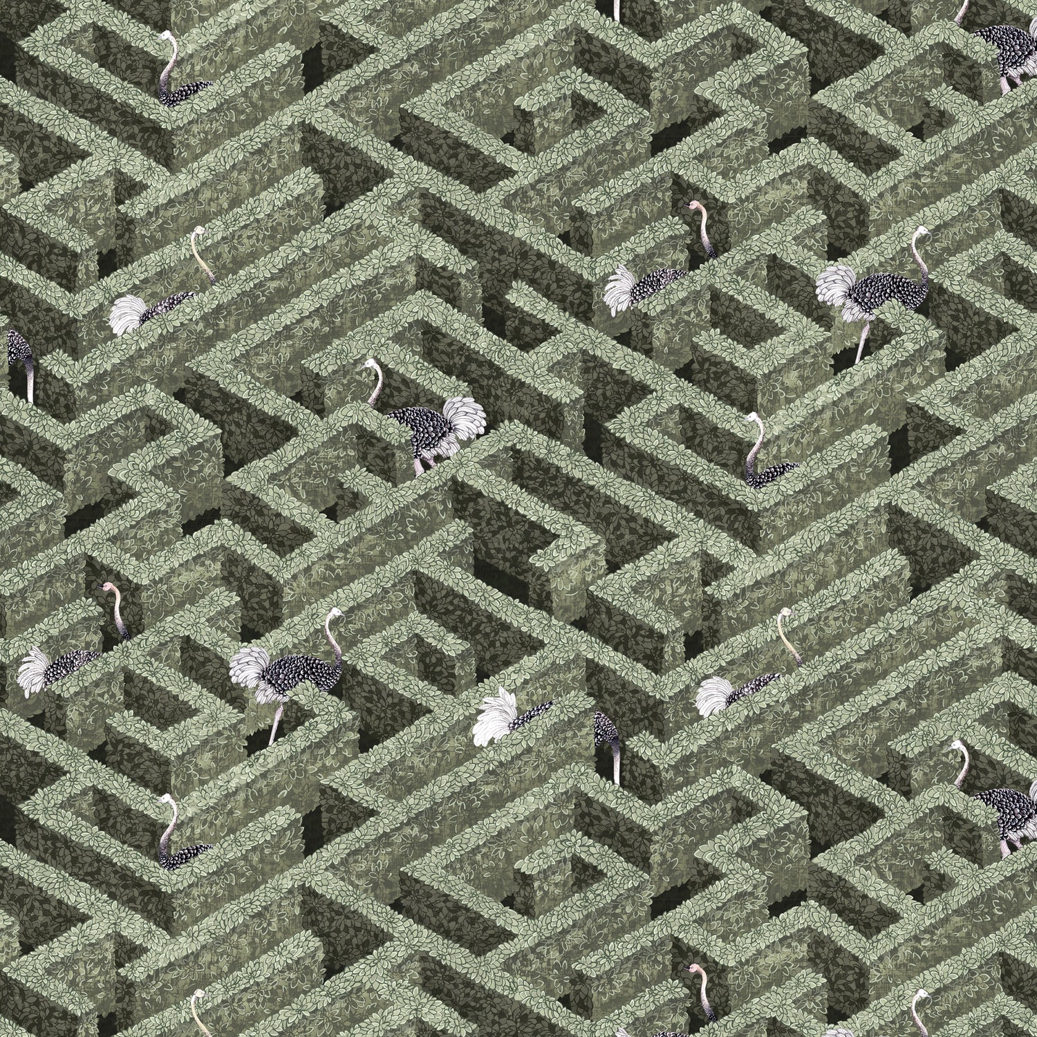 Labyrinth With Ostriches Wallpaper in eucalyptus color - pattern number JMW1010.01.0 - by Kravet in the Josephine Munsey Portfolio I collection