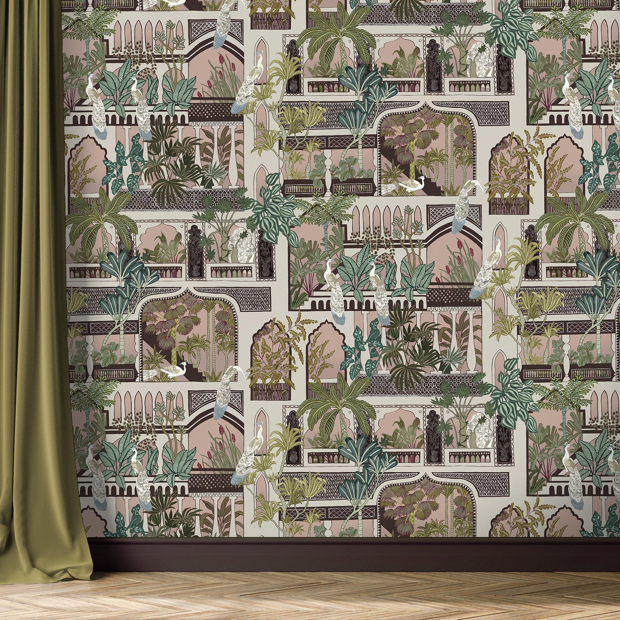 Peacock Arches Wallpaper in blush pink color - pattern number JMW1011.01.0 - by Kravet in the Josephine Munsey Portfolio I collection