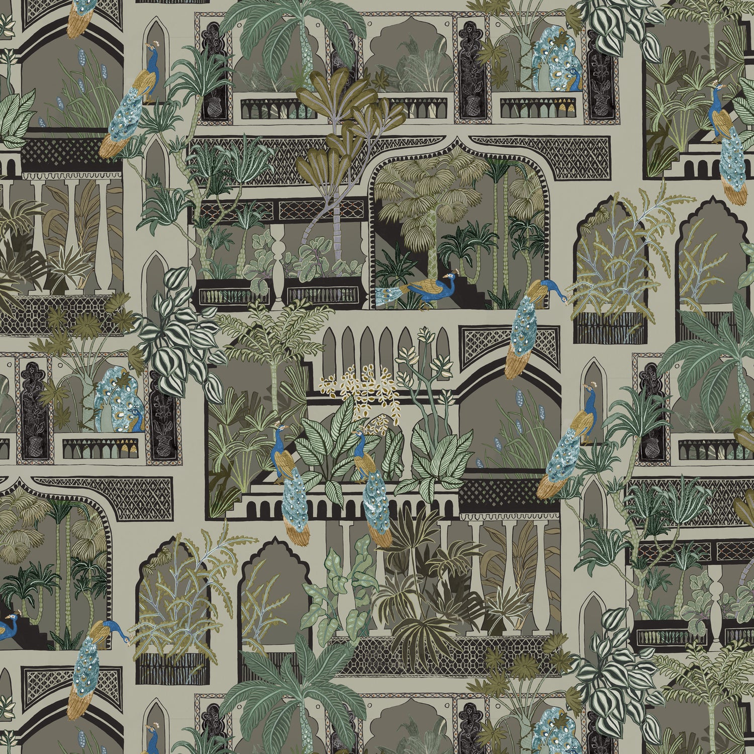 Peacock Arches Wallpaper in mushroom grey color - pattern number JMW1011.11.0 - by Kravet in the Josephine Munsey Portfolio I collection