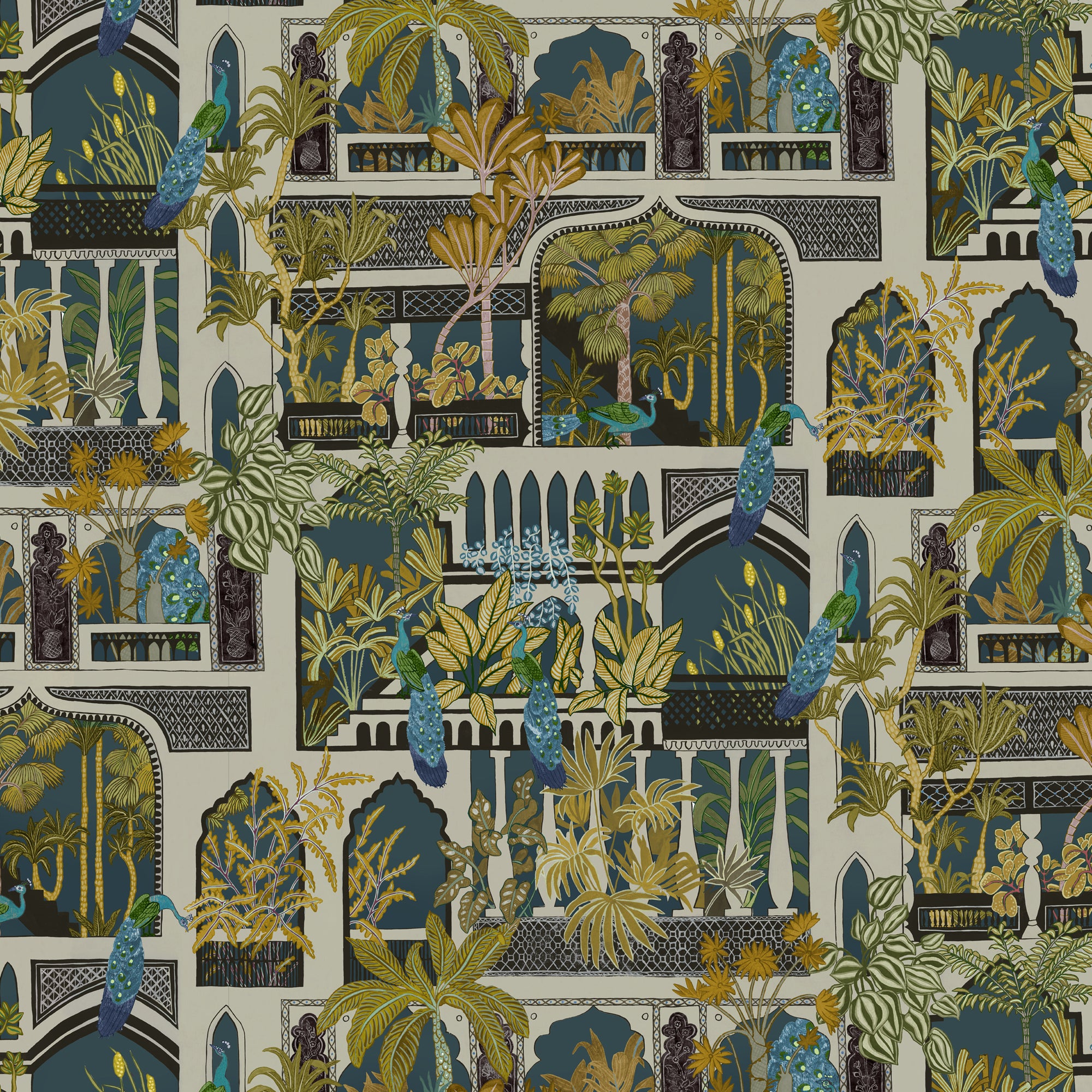 Peacock Arches Wallpaper in dark teal color - pattern number JMW1011.21.0 - by Kravet in the Josephine Munsey Portfolio I collection