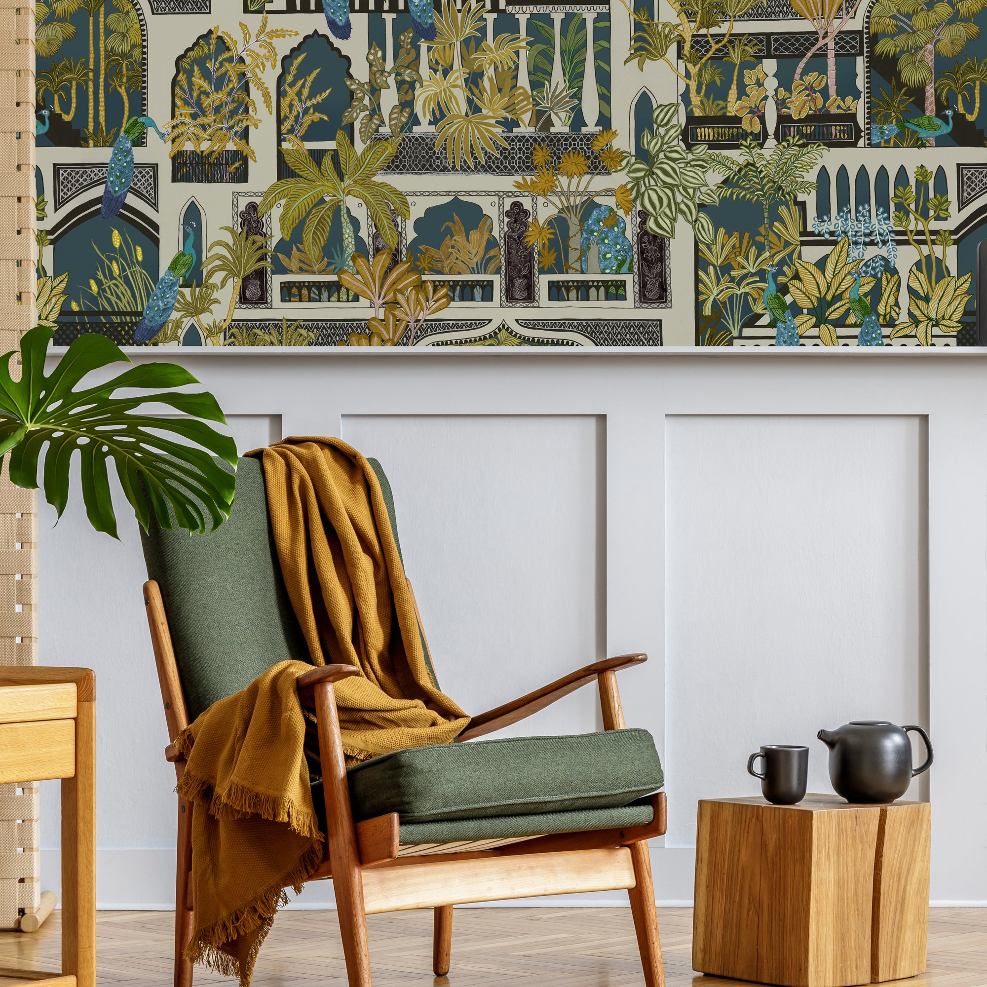 Peacock Arches Wallpaper in dark teal color - pattern number JMW1011.21.0 - by Kravet in the Josephine Munsey Portfolio I collection
