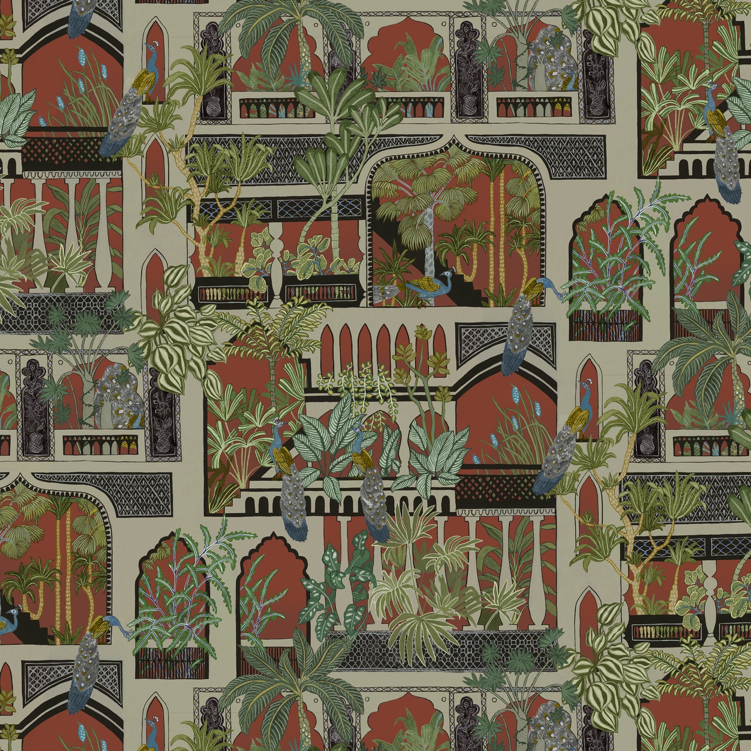 Peacock Arches Wallpaper in terracotta color - pattern number JMW1011.41.0 - by Kravet in the Josephine Munsey Portfolio I collection