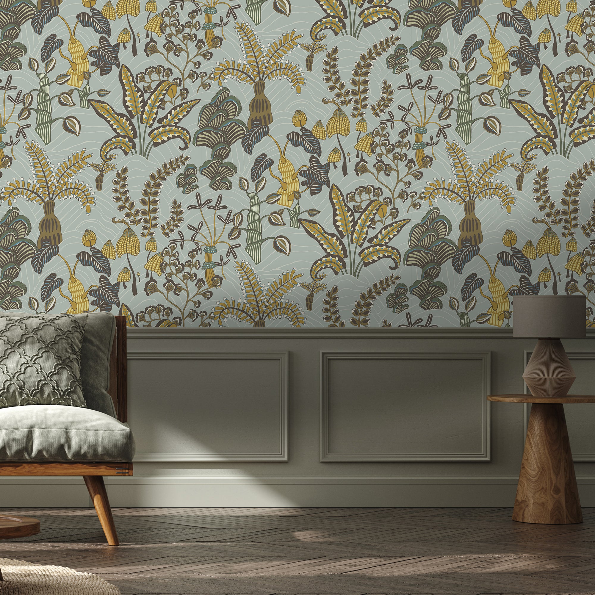 Woodland Floor Wallpaper in celadon &amp; lemon color - pattern number JMW1012.01.0 - by Kravet in the Josephine Munsey Portfolio I collection