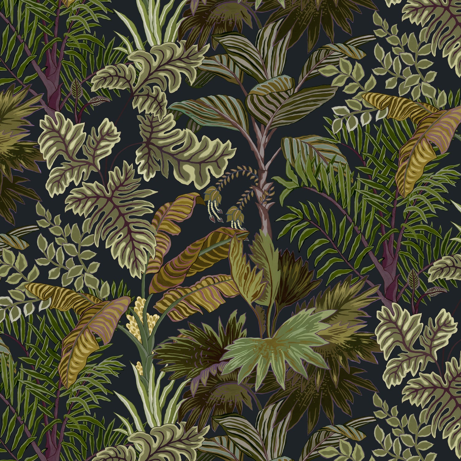 Palm Grove Wallpaper in midnight &amp; green color - pattern number JMW1013.21.0 - by Kravet in the Josephine Munsey Portfolio I collection