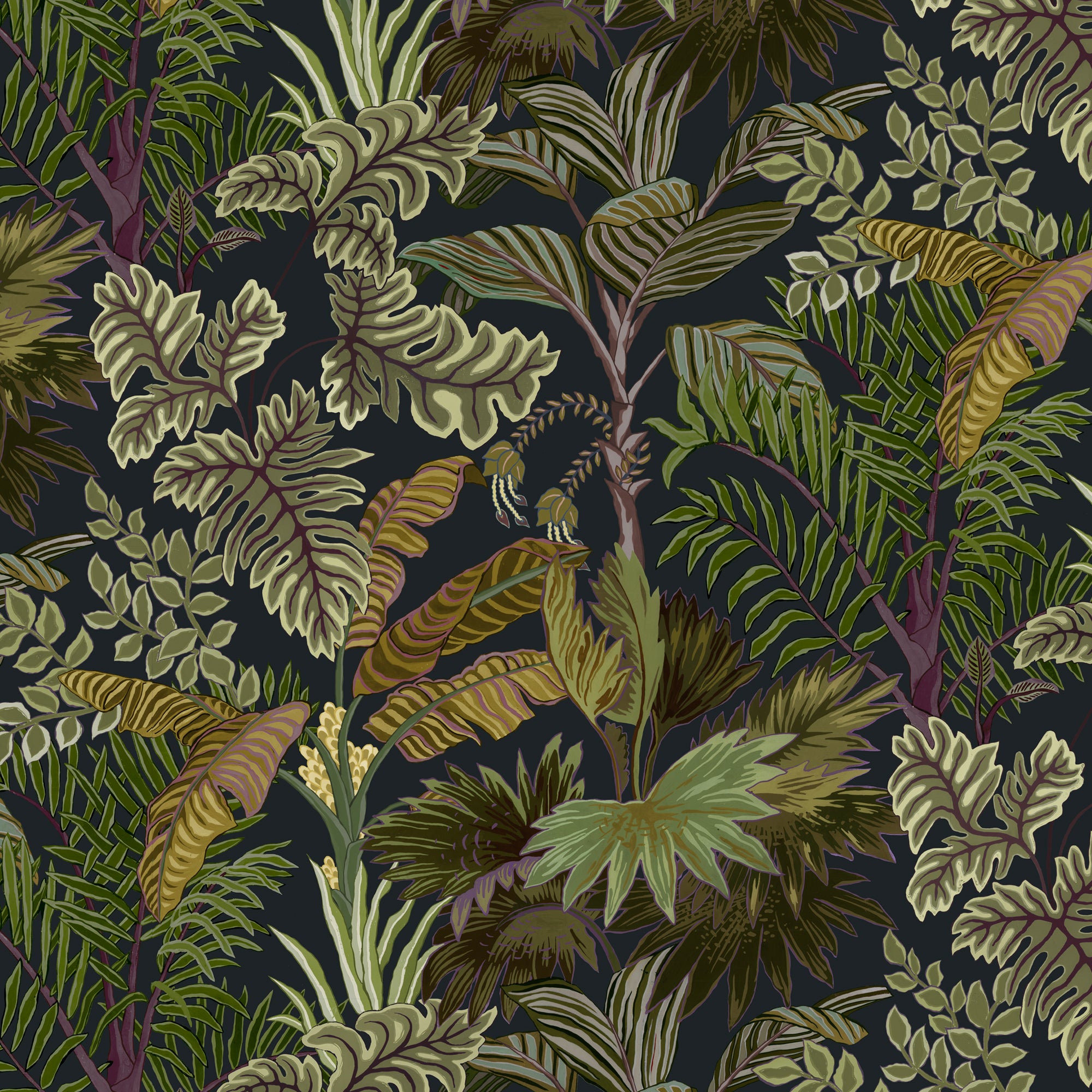 Palm Grove Wallpaper in midnight &amp; green color - pattern number JMW1013.21.0 - by Kravet in the Josephine Munsey Portfolio I collection