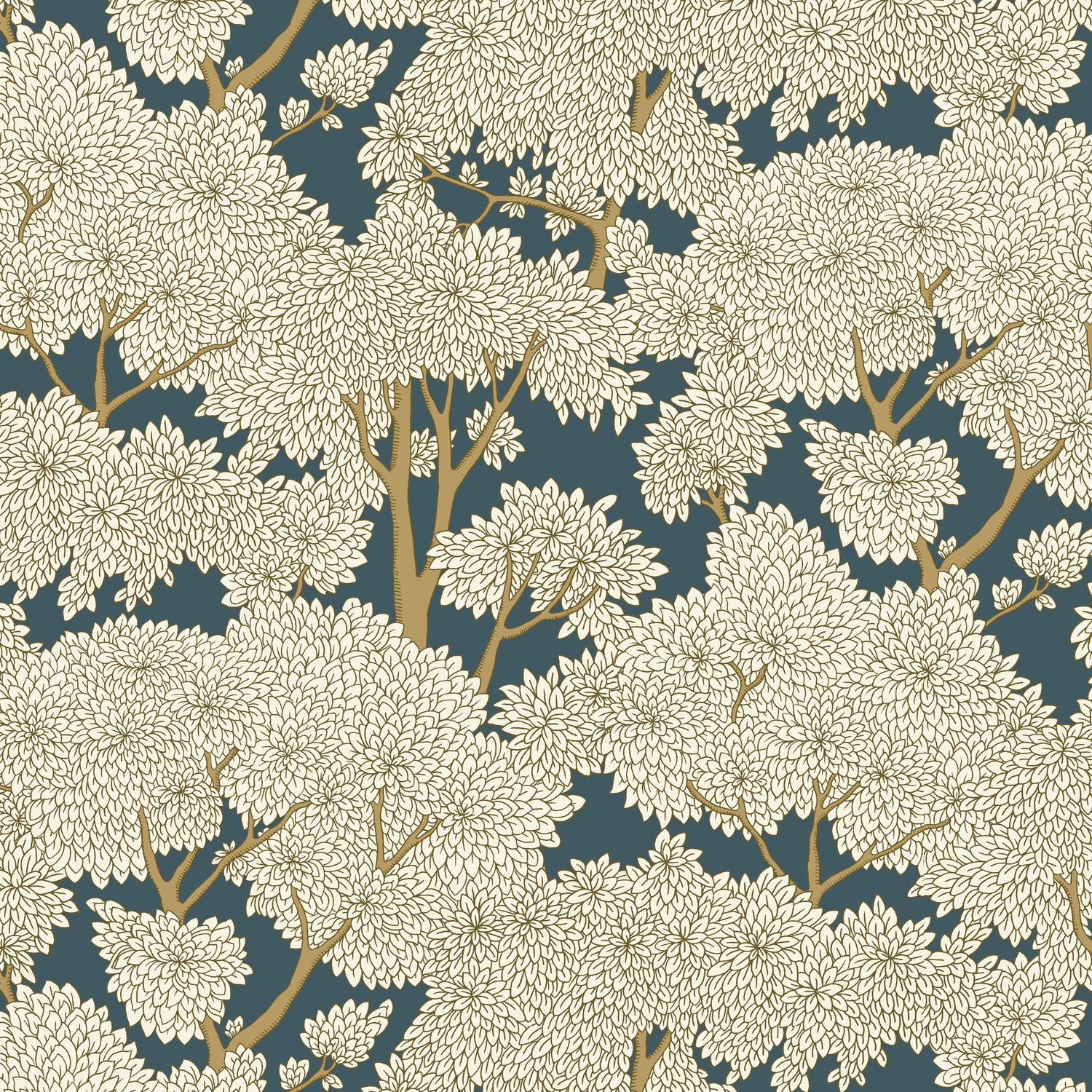 Stockend Woods Wallpaper in navy &amp; ochre color - pattern number JMW1014.01.0 - by Kravet in the Josephine Munsey Portfolio I collection