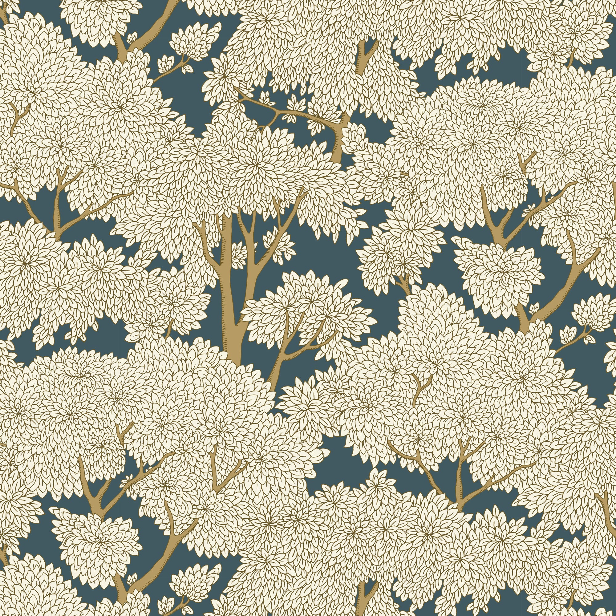 Stockend Woods Wallpaper in navy &amp; ochre color - pattern number JMW1014.01.0 - by Kravet in the Josephine Munsey Portfolio I collection