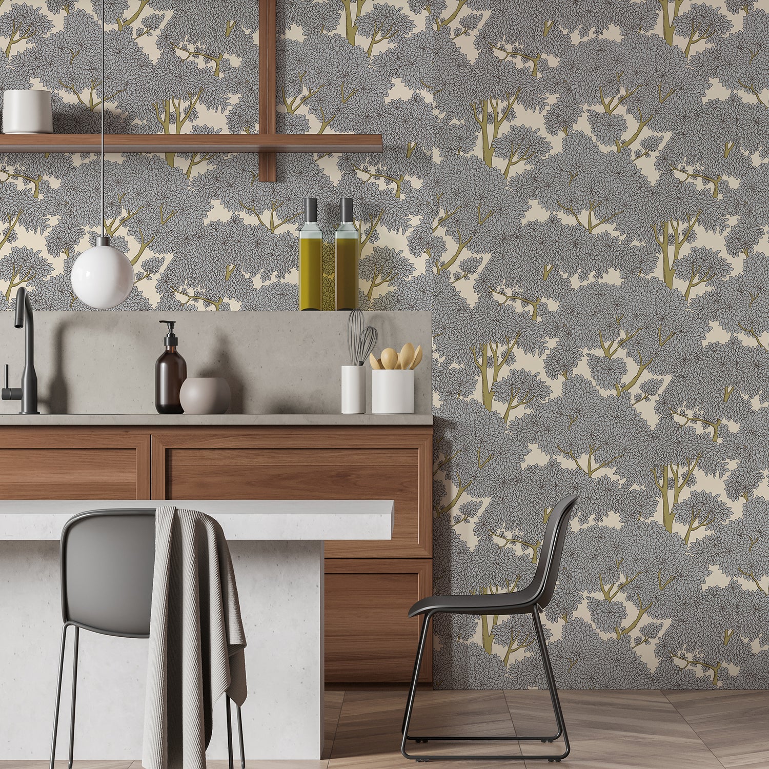 Stockend Woods Wallpaper in salt ridge and barton blue color - pattern number JMW1014.11.0 - by Kravet in the Josephine Munsey Maitland collection