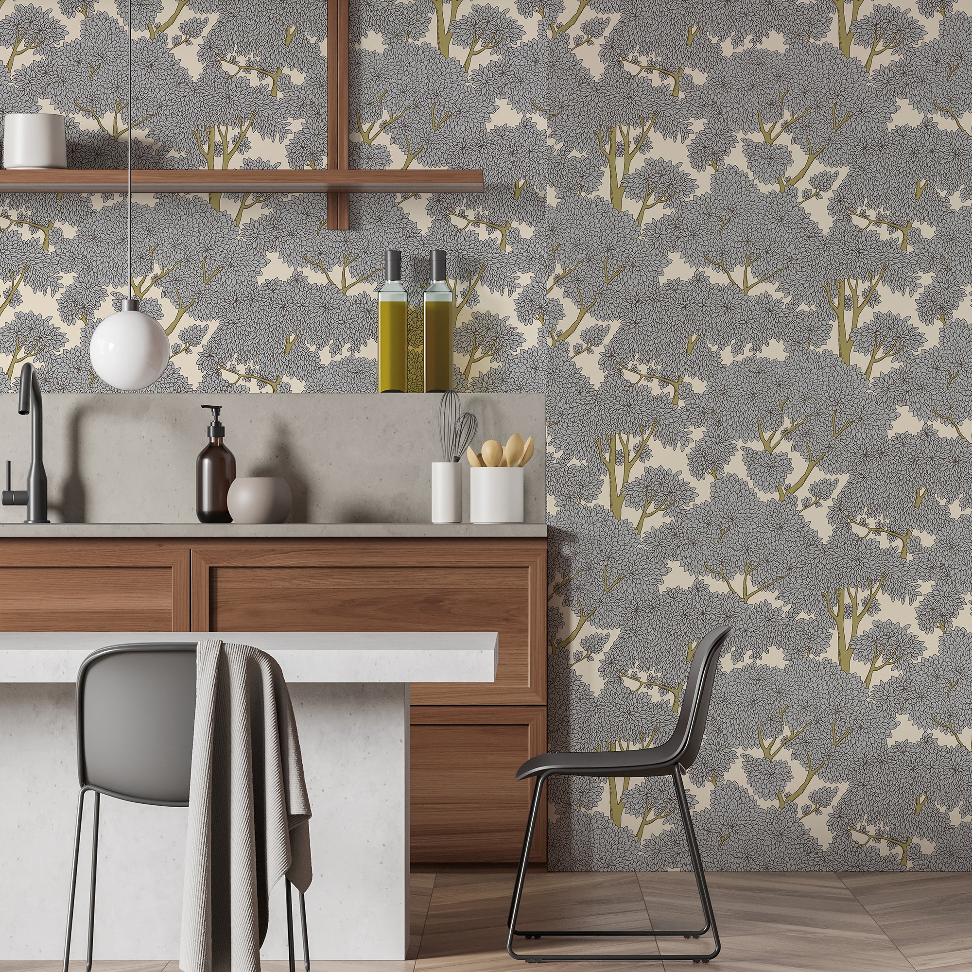 Stockend Woods Wallpaper in salt ridge and barton blue color - pattern number JMW1014.11.0 - by Kravet in the Josephine Munsey Maitland collection
