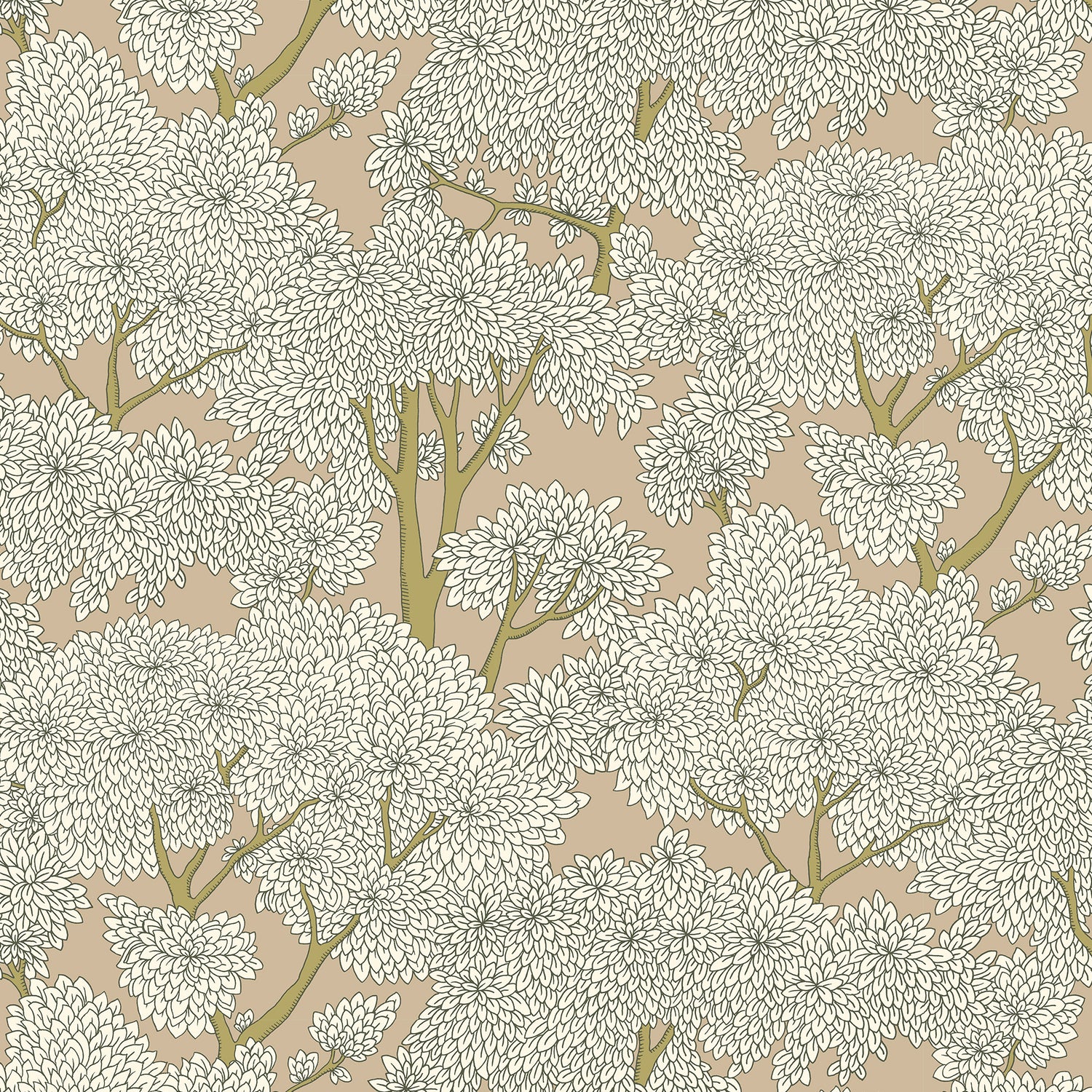 Stockend Woods Wallpaper in stepping stone and cotswold white color - pattern number JMW1014.31.0 - by Kravet in the Josephine Munsey Maitland collection