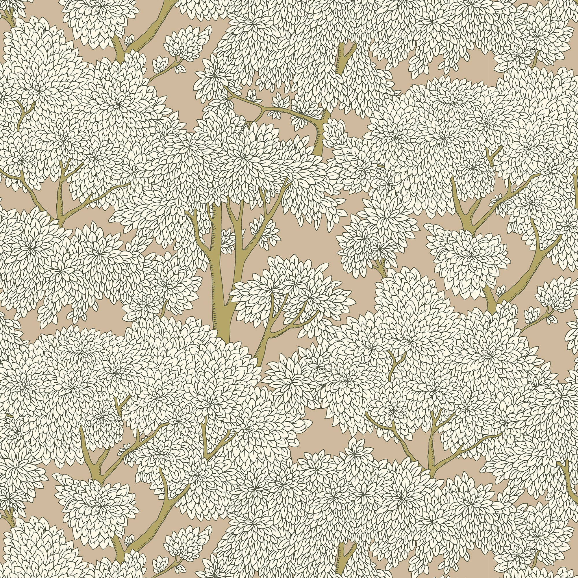 Stockend Woods Wallpaper in stepping stone and cotswold white color - pattern number JMW1014.31.0 - by Kravet in the Josephine Munsey Maitland collection