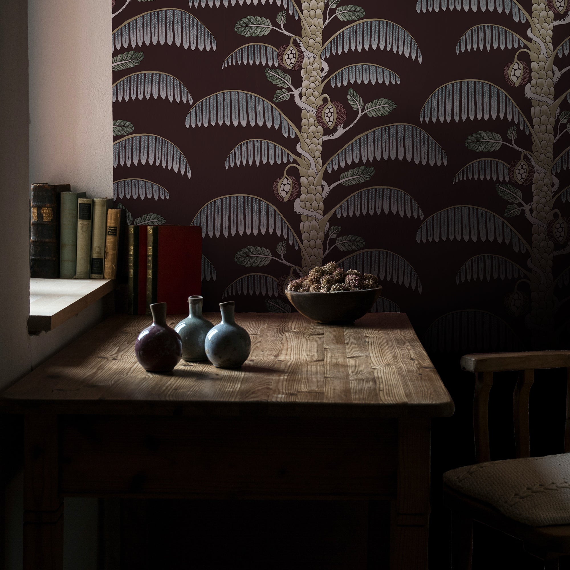 Palm Stripe Wallpaper in spicer brown color - pattern number JMW1015.21.0 - by Kravet in the Josephine Munsey Portfolio II collection