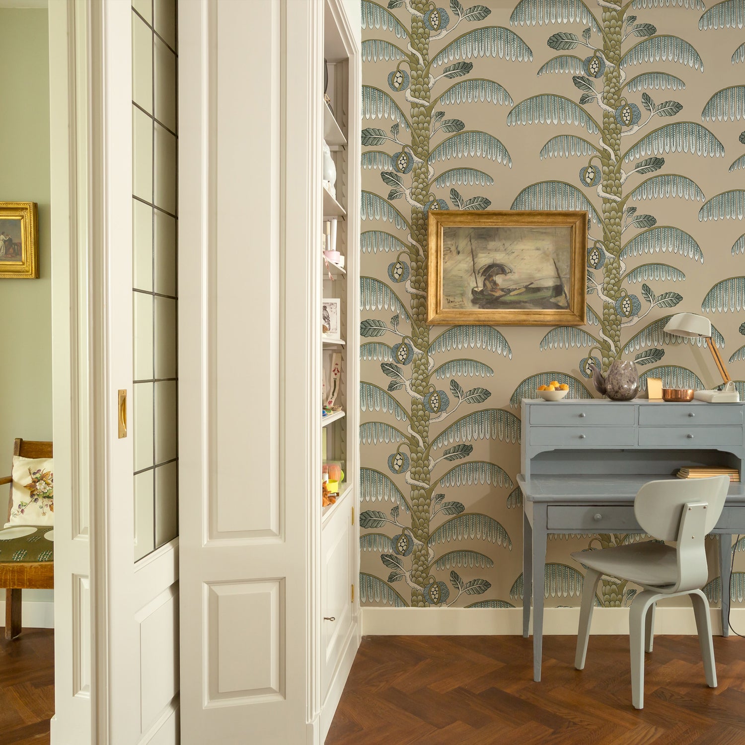 Palm Stripe Wallpaper in edge sand color - pattern number JMW1015.31.0 - by Kravet in the Josephine Munsey Portfolio II collection