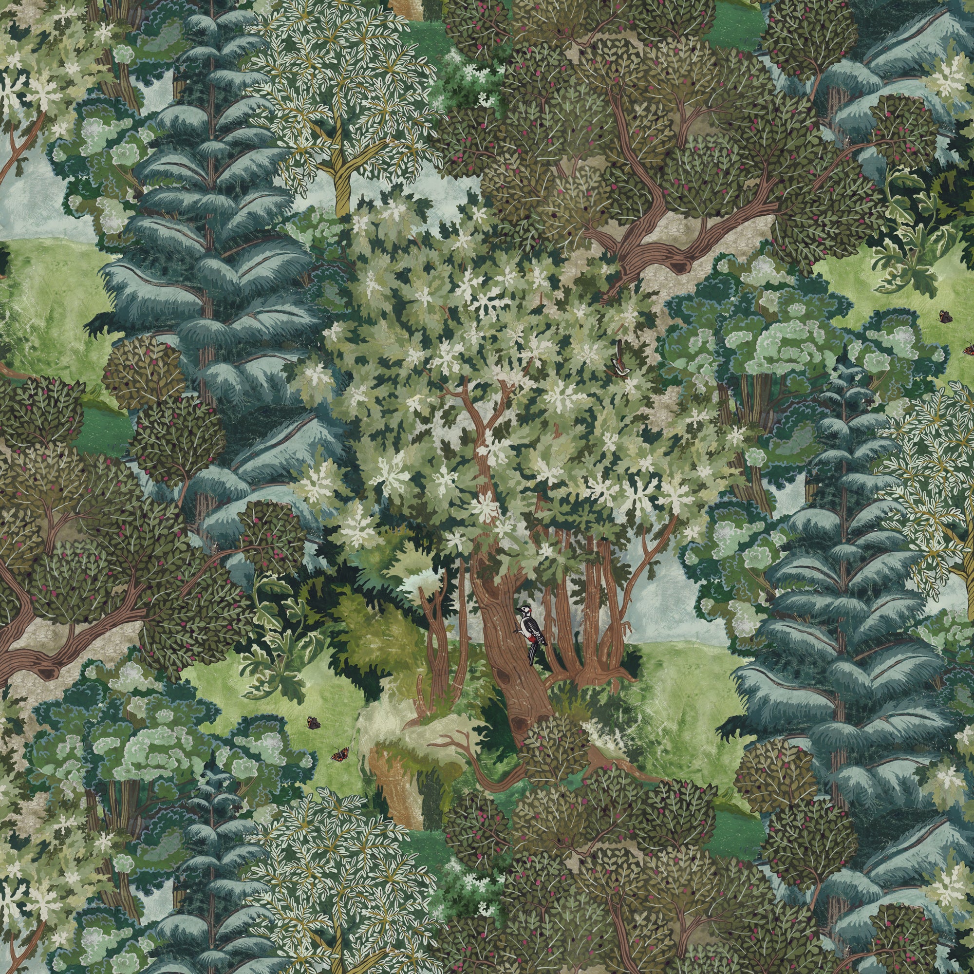 Miserden Trees Wallpaper in green color - pattern number JMW1018.01.0 - by Kravet in the Josephine Munsey Portfolio II collection